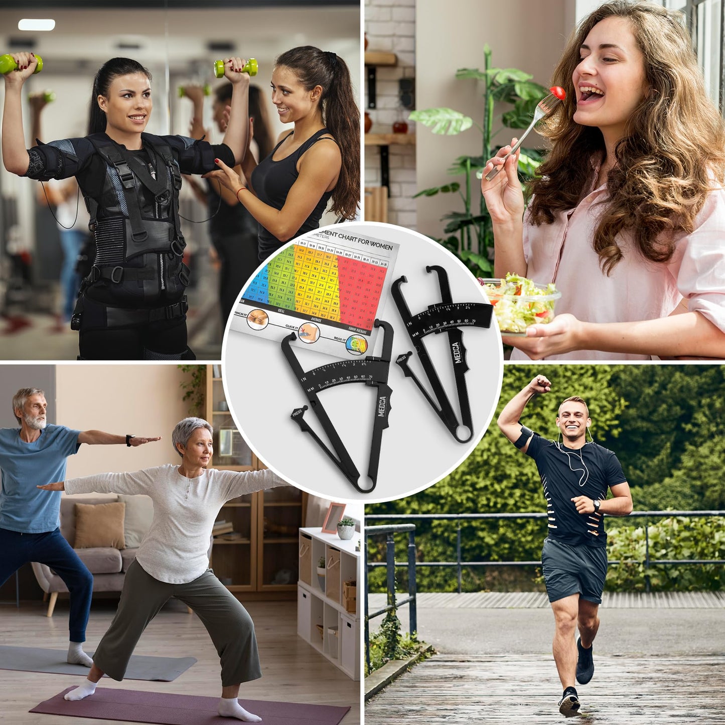 Skinfold Body Fat Caliper - Skin Fold Body Fat Analyzer and Handheld BMI Measurement Tool Skinfold Caliper Device Measures Body Fat for Men and Women by MEDca - (Pack of 2, Black)