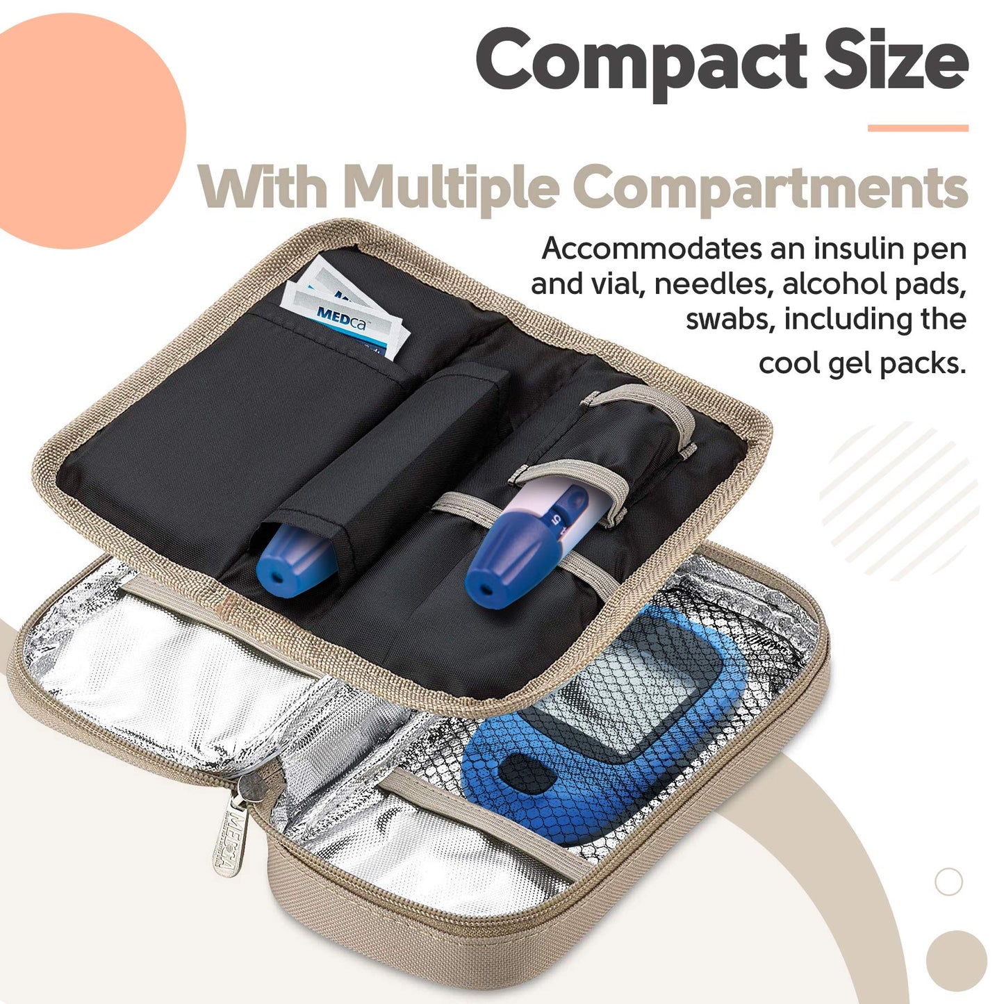 Insulin Cooler Travel Case - Insulated Portable Diabetic Pouch with 2 Gel Ice Packs - Reusable Lightweight & Durable Organizer Bag Cooler for Medications Diabetes Pen, and Supplies, (Black & Tan)