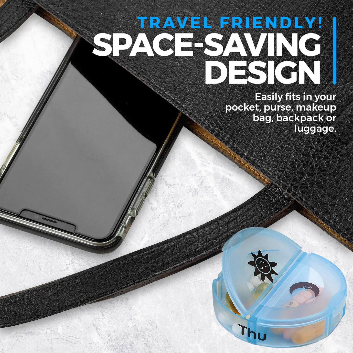 Weekly Pill Organizer - 2 Times-A-Day Compartments - 7 Day AM/PM Pill Container - Portable, Durable and Convenient Travel Pills Case for Tablets, Fish Oils, Vitamins and Supplements, Rainbow, 2 Pack