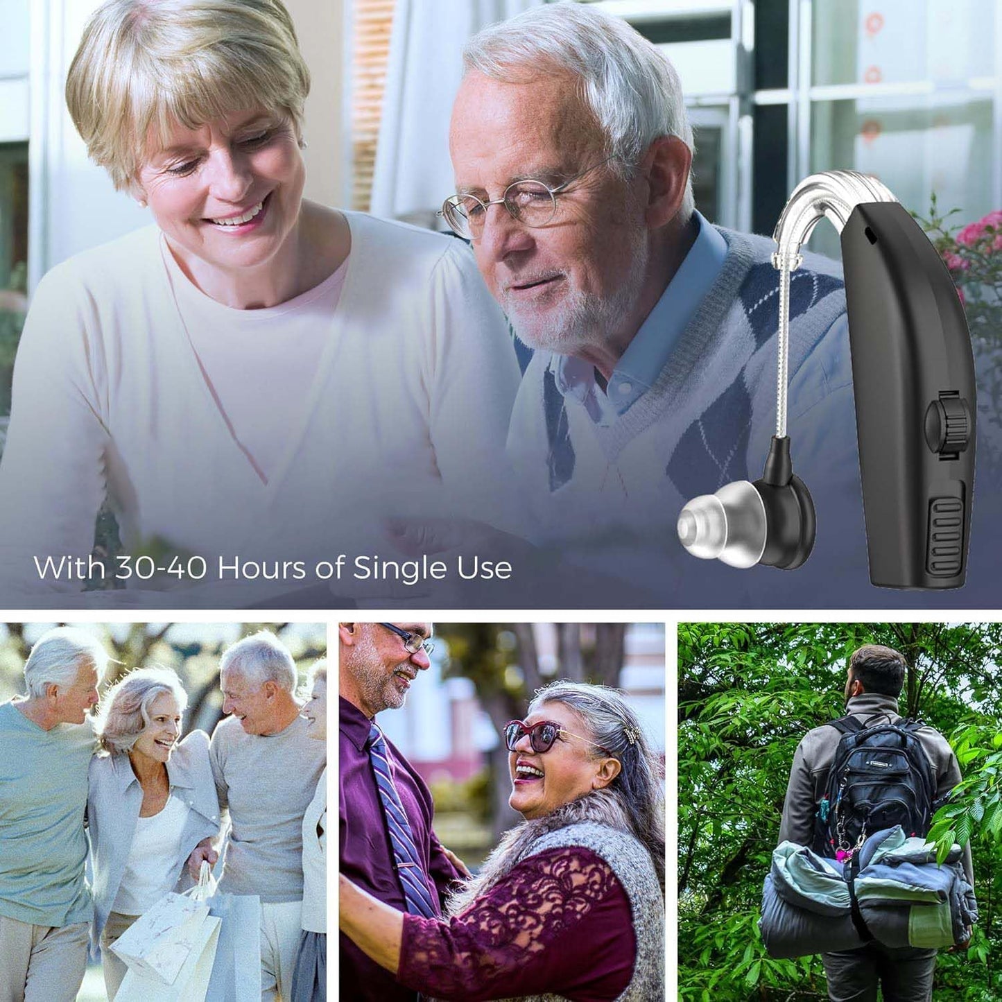 Digital Hearing Amplifier - (Pair of 2) Personal Hearing Enhancement Sound Amplifier, Rechargeable Digital Hearing Amplifier with All-Day Battery Life, Black