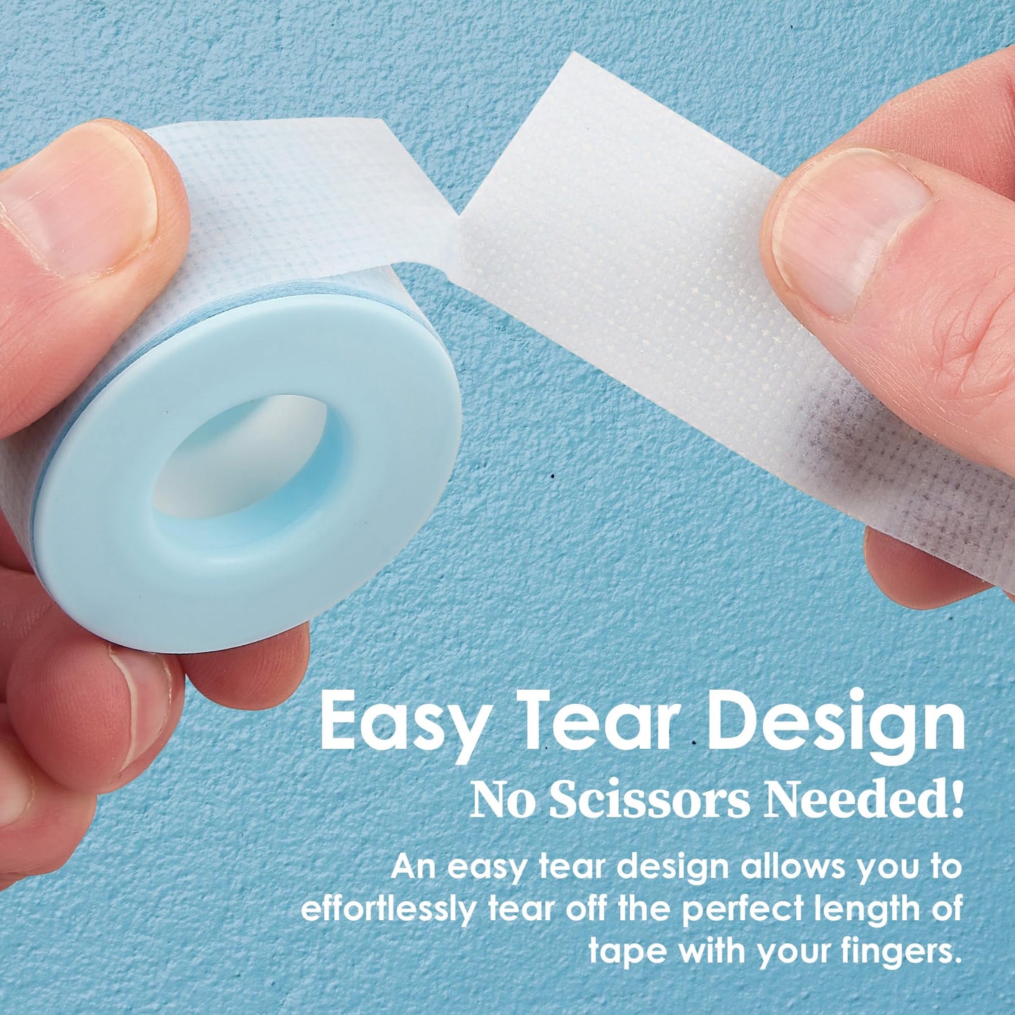 MEDca Sensitive Skin Low Trauma Tape Rolls - 1 Inch x 4 Yards Blue Tape First Aid Rolls, Minimal Hair Pulling for Wounds, Lash Tape for Eyelash Extensions (Pack of 2)
