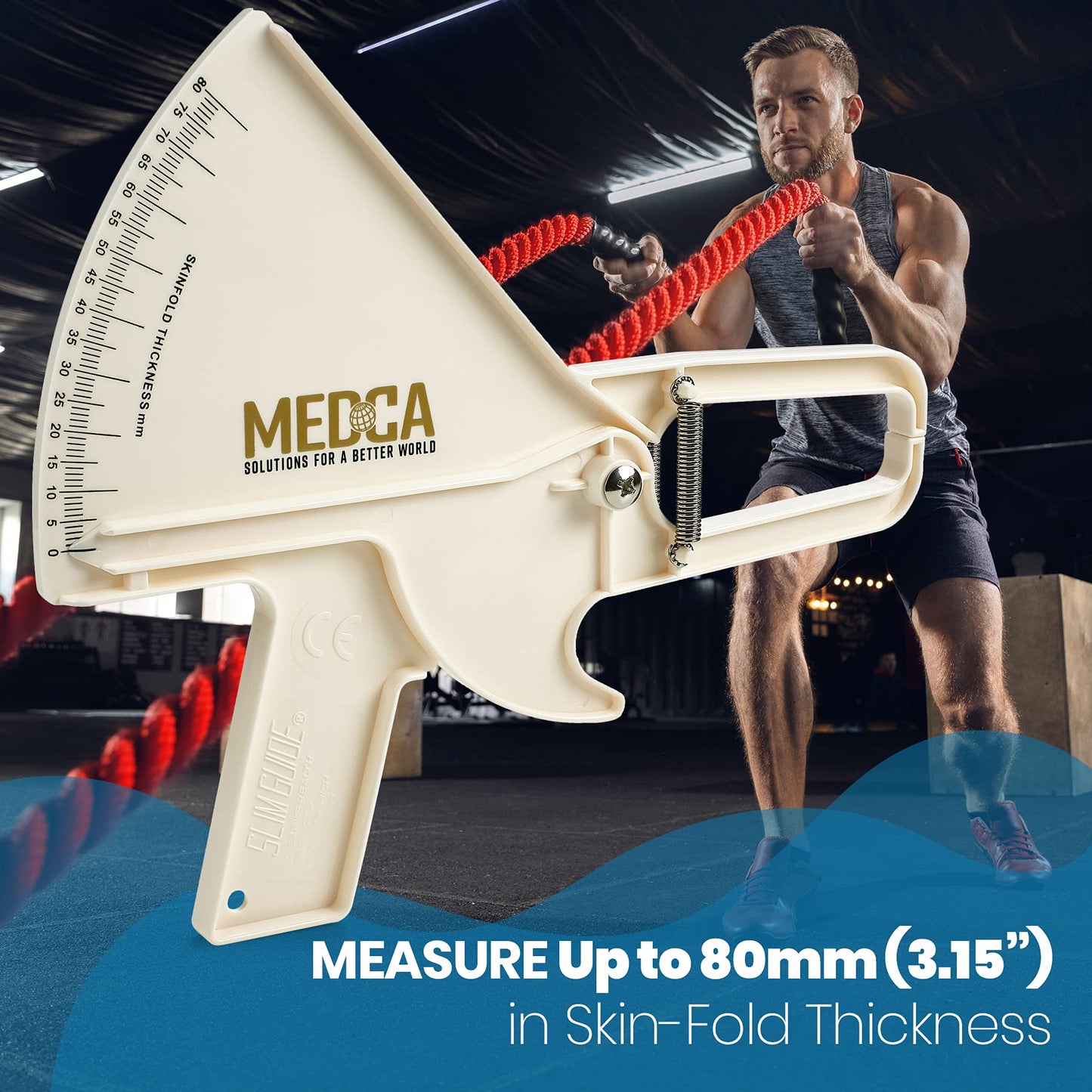 Pro Body Skin Caliper - Handheld BMI Measuring Tool - Accurate Skinfold Caliper Measures Fat for Men and Women, for Monitoring Fitness and Weight Loss Goals, Instructions and Body Fat Chart, White