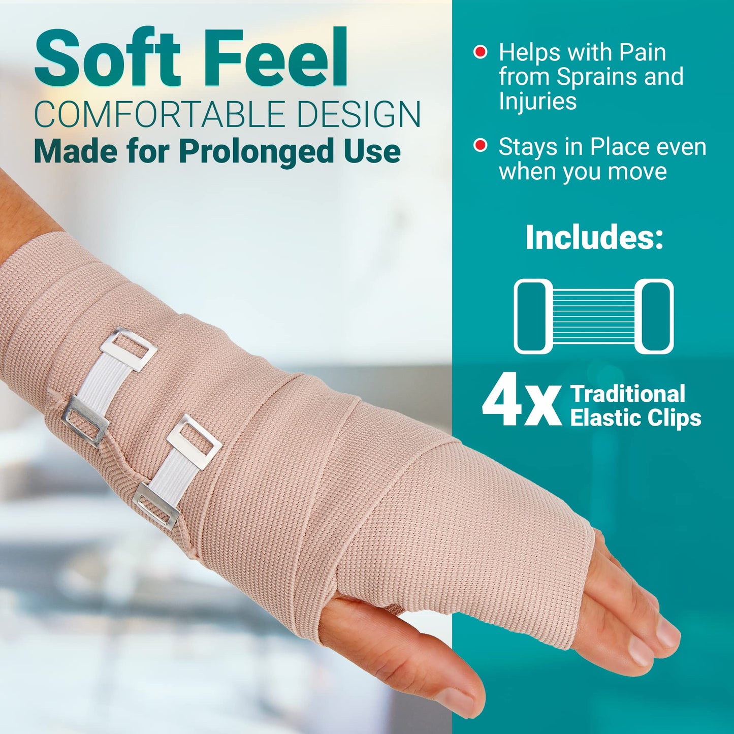 MEDca Elastic Compression Bandage Wrap - First Aid Bandages Roll Measures 2", 3", 4", 6" x 5 Ft with 4 Extra Hooks | Athletic Sports Stretch Wraps for Ankle, Wrist, Arm & Leg Sprains (Pack of 4)