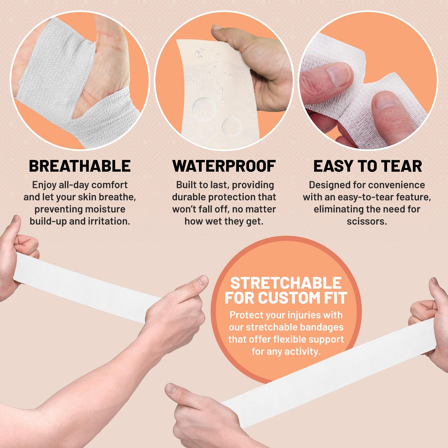 Self Adherent Cohesive Tape - (Pack of 12) 2” x 5 Yards, Self Adhesive Bandage Rolls & Sports Athletic Wrap for Ankle, Wrist, Knee Sprains and Swelling, Vet Wraps in White Color