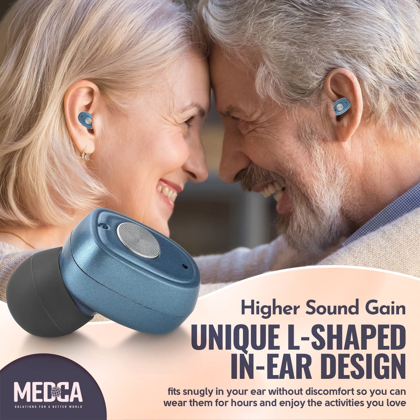 Rechargeable Hearing Amplifier Pair w/ Noise Cancelling, Digital Sound Device for Seniors & Adults - ITC Nano Personal Amplifier - One Touch Control & Low Sound Distortion Hearing Assist Device, Blue