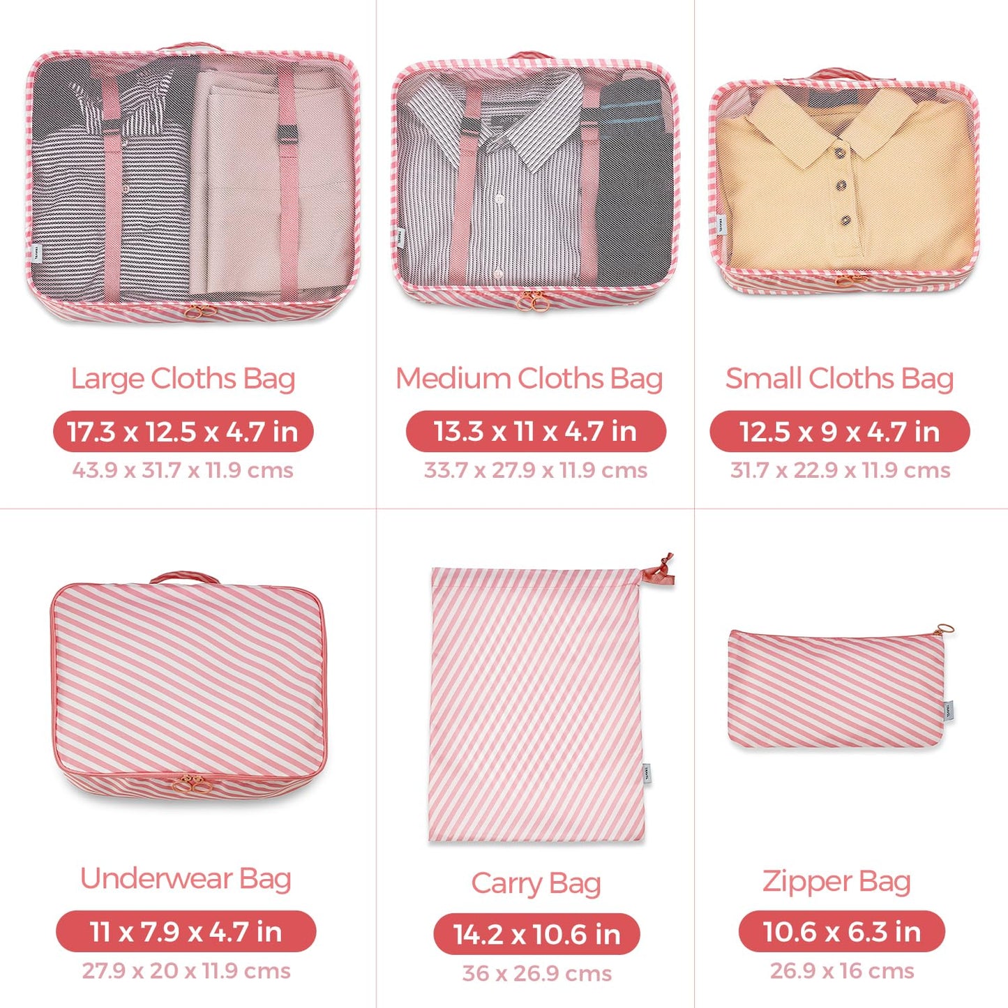 Travel Packing Cubes - 6 Piece Set Luggage Packing Organizers and Compression Packing Cube System