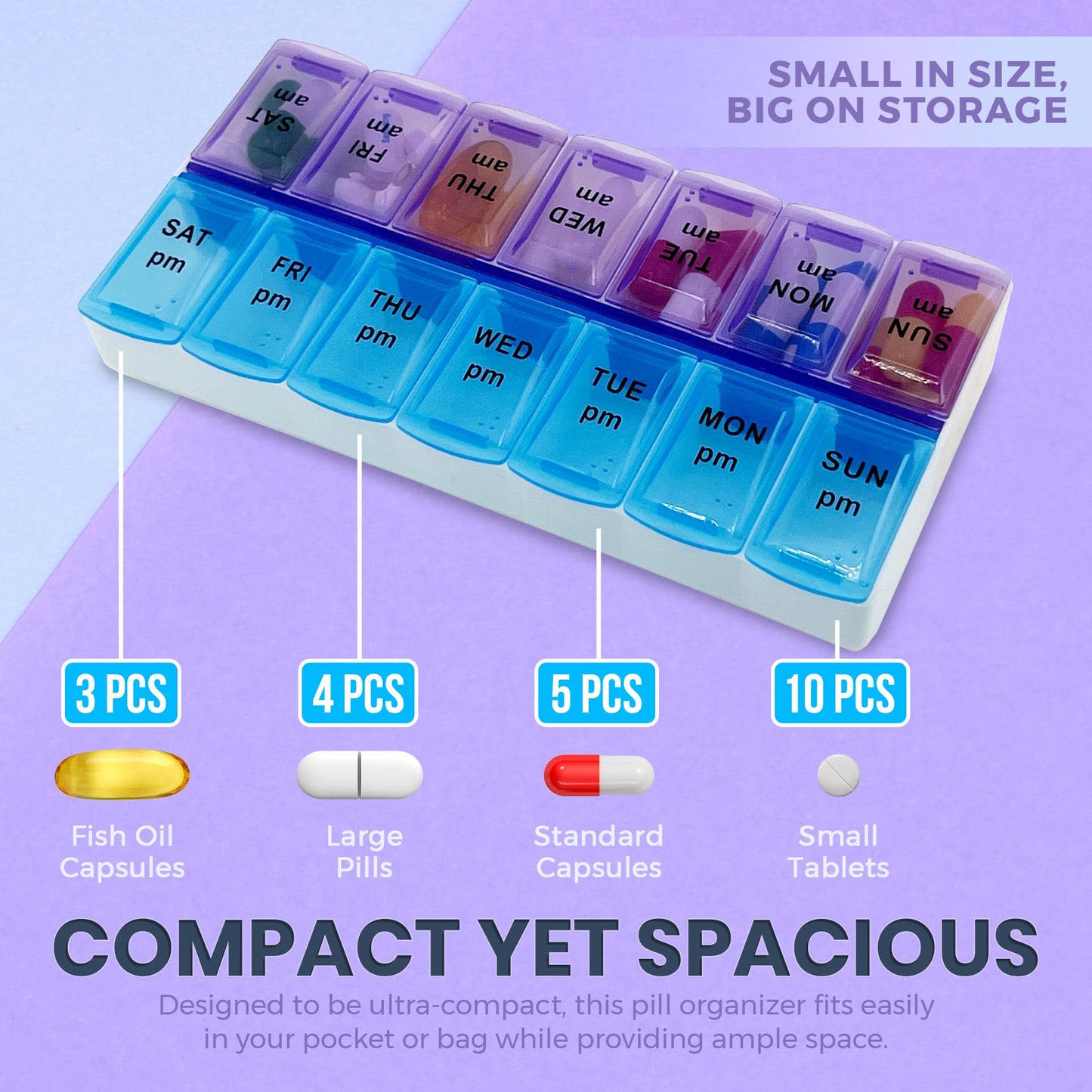 MEDca Pill Organizers - Small Pill Organizer with Weekly and Daily 2-Times-A-Day Compartments for AM / PM - BPA-Free, Portable and Travel Friendly Pill Boxes Case