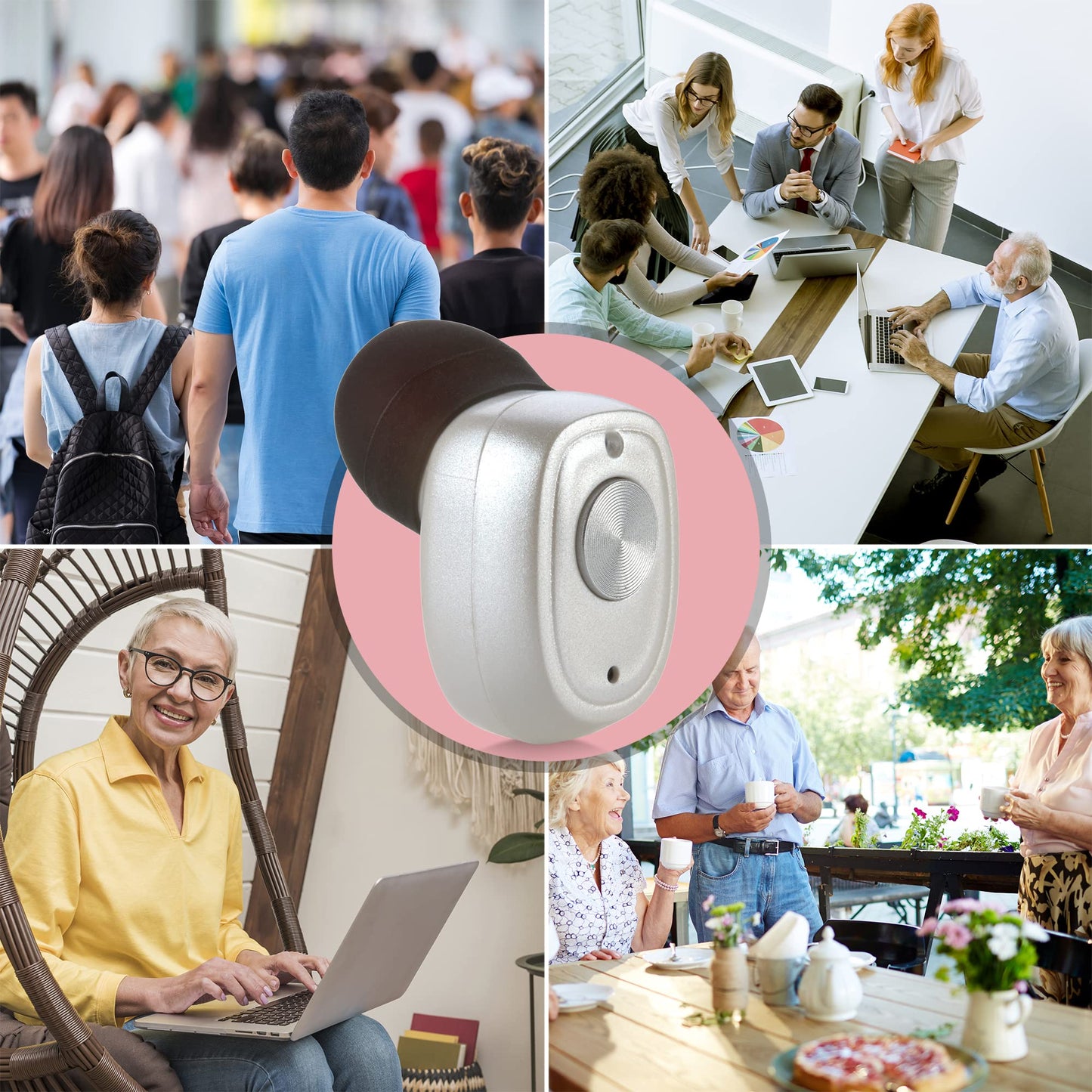 Rechargeable Hearing Amplifier Pair w/ Noise Cancelling, Digital Sound Device for Seniors & Adults - ITC Nano Personal Amplifier - One Touch Control & Low Sound Distortion Hearing Assist Device, White