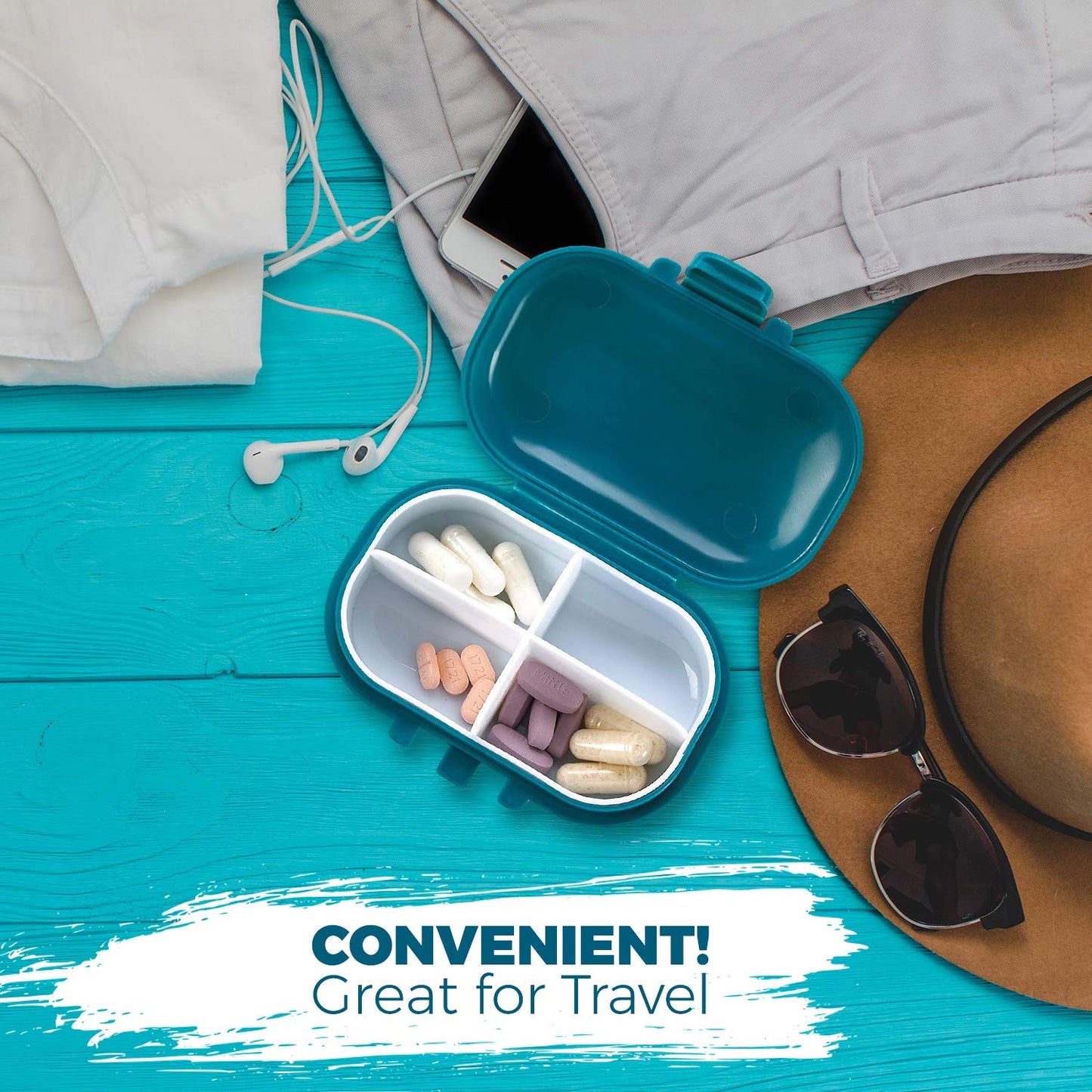 Daily Pill Organizer - (Pack of 2) Small AM PM Pill Organizer - Cute 4 Compartment Pill Organizer 2 Times a Day Case Box