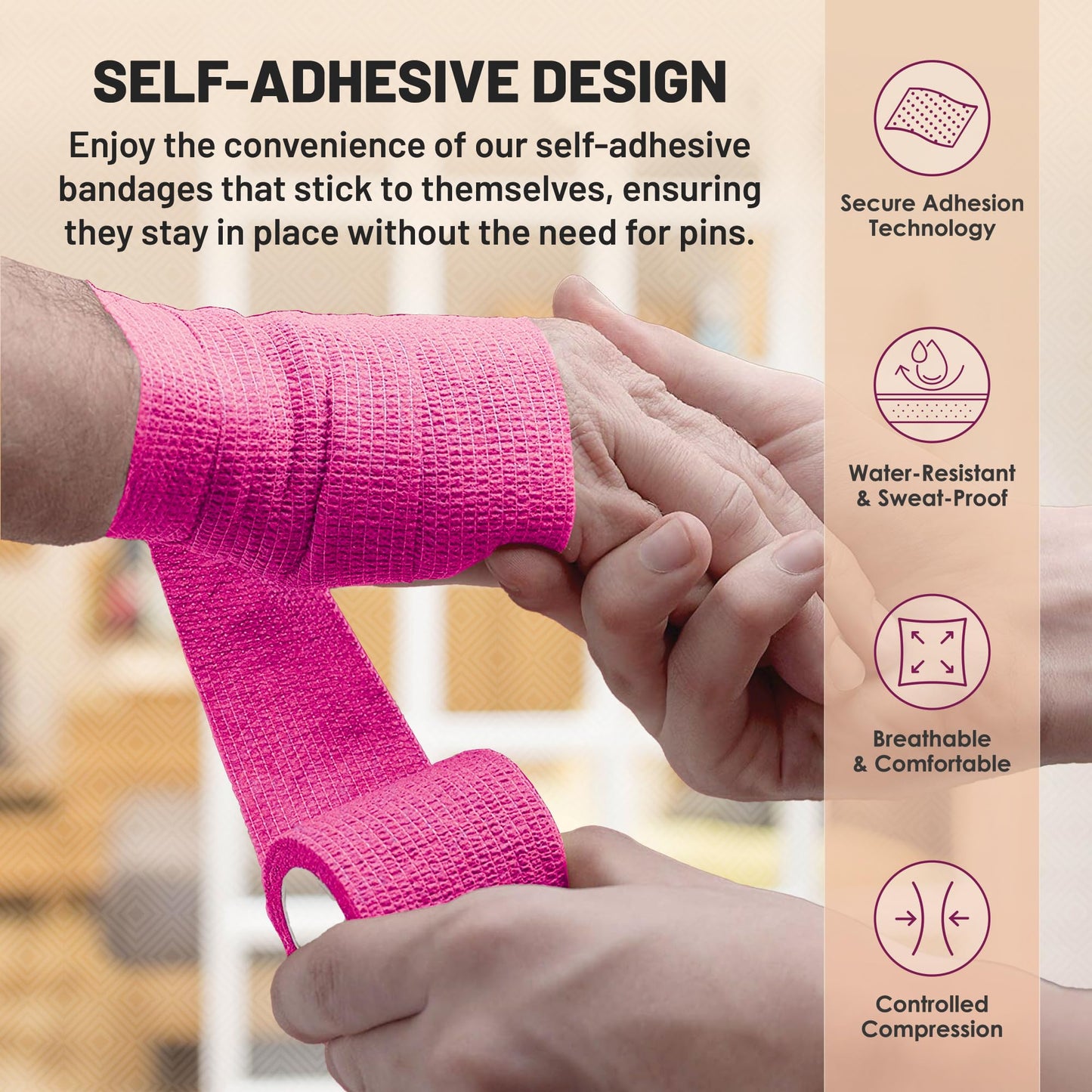 MEDca Self Adherent Cohesive Wrap Bandages 2 Inches X 5 Yards 12 Count with Strong Elastic and Colorful First Aid Tape for Sprain Swelling and Sorenes (Rainbow Color)