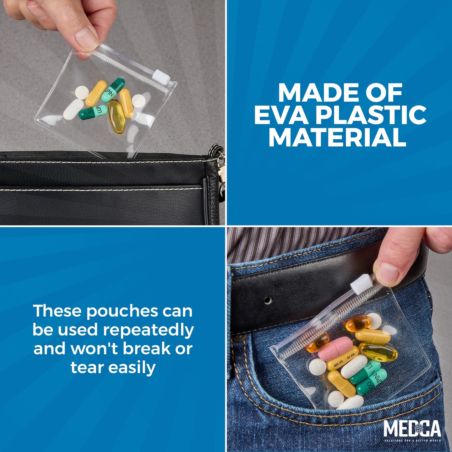 Zippered Pill Pouch Bags - 12 Pcs, Slide Lock Clear Plastic Mini Bags, BPA-Free for Pills Vitamins, Supplements, Medications, Jewelry, Crafts, Small Objects - Self-Sealing, Reusable, Travel-Friendly