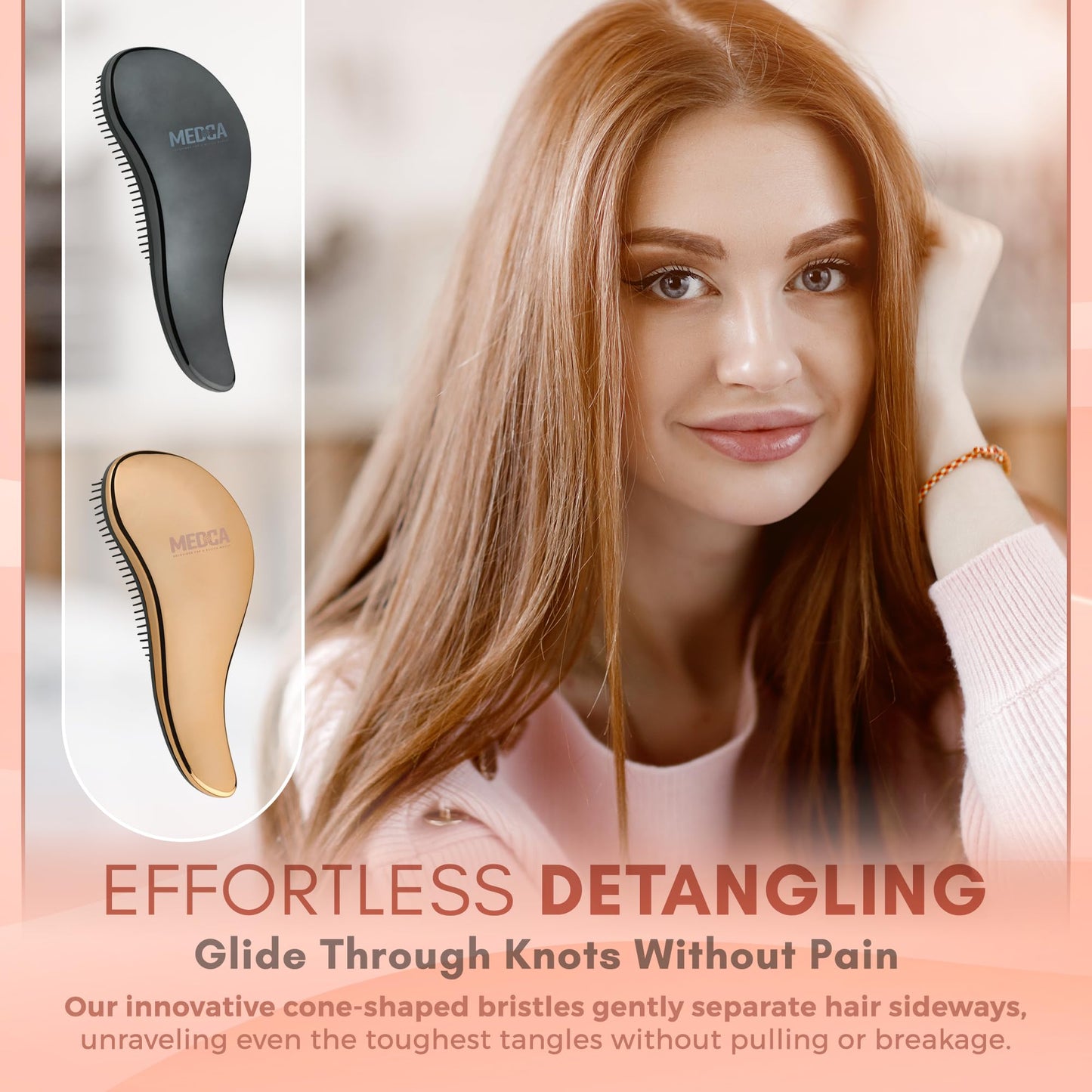 Detangling Brushes - Detangler Brush Set - Pain-Free Hair Brush Straightener that Removes Tangles and Knots Straightening Hair Shiny and Smooth (Rose Gold and Black)