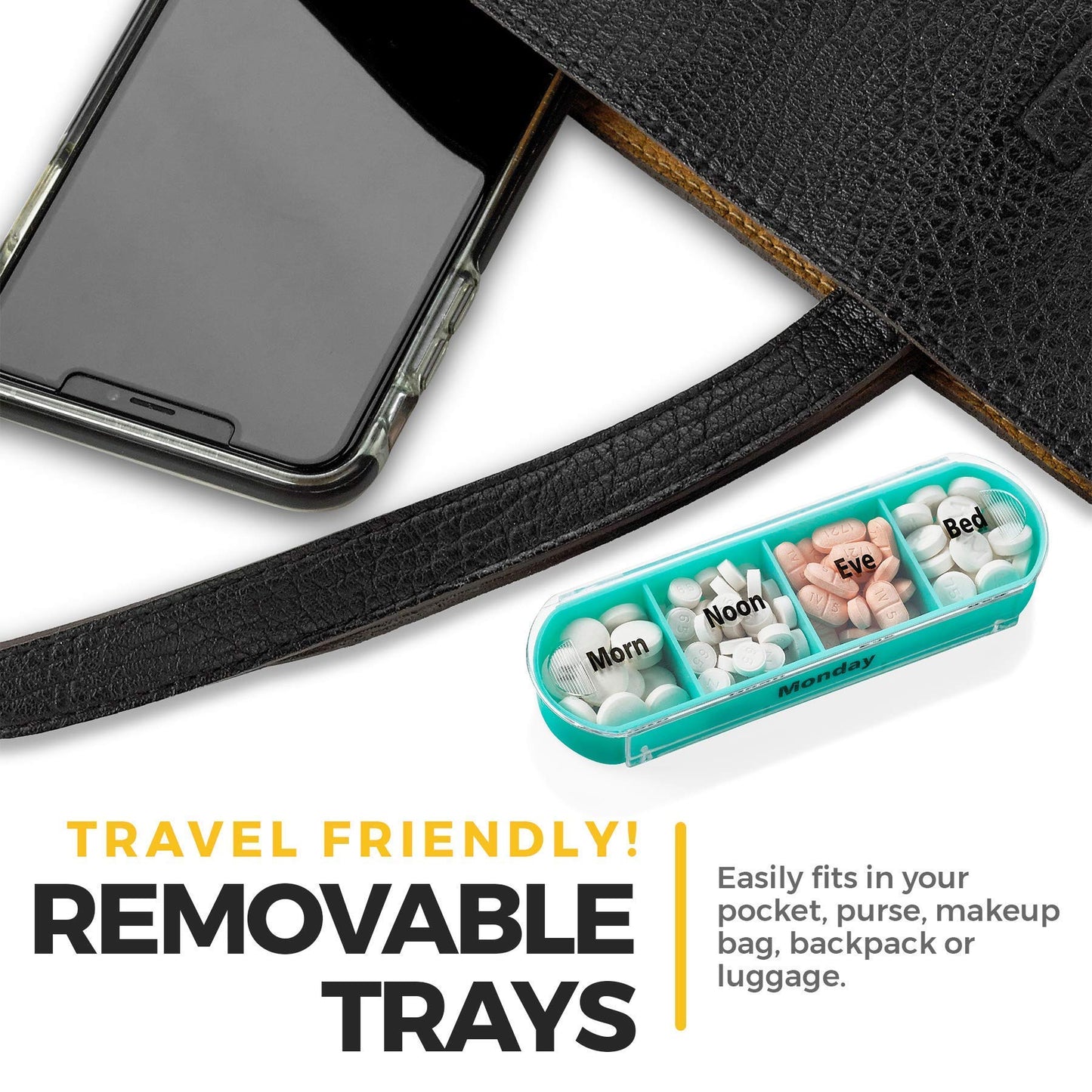 Stackable Daily Pill Organizer - 2 Pack, 4 Times a Day Weekly Medication Reminder - Premium Weekly AM/PM Pill Box with 7 Individual Stacking Cases, a Everyday Medicine Organizer for Vitamins