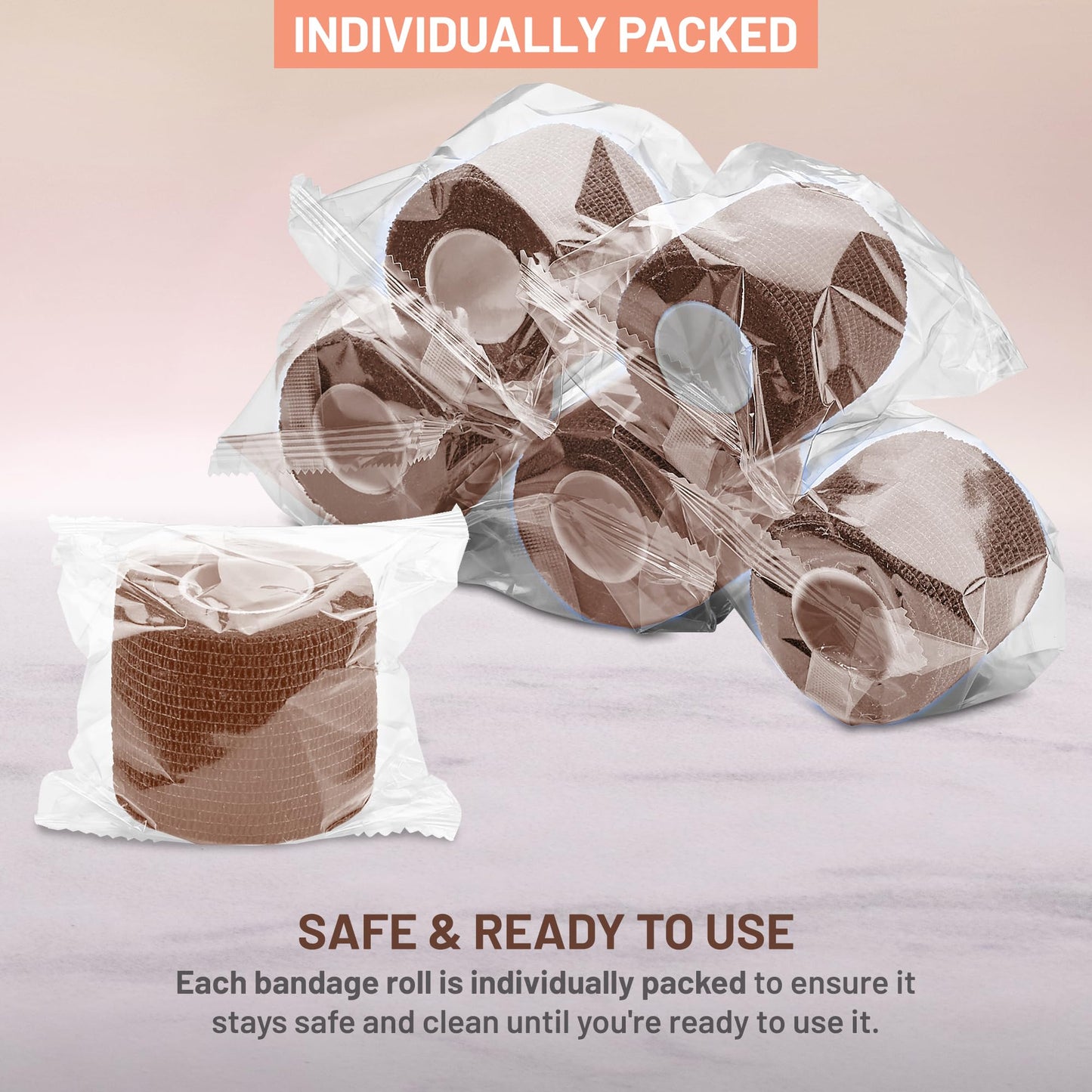 Self Adherent Cohesive Tape - 2" x 5 Yards, 12 Pack (Medium Tan) Self Adhesive Bandage Rolls & Sports Athletic Wrap for Ankle, Wrist, Knee Sprains and Swelling