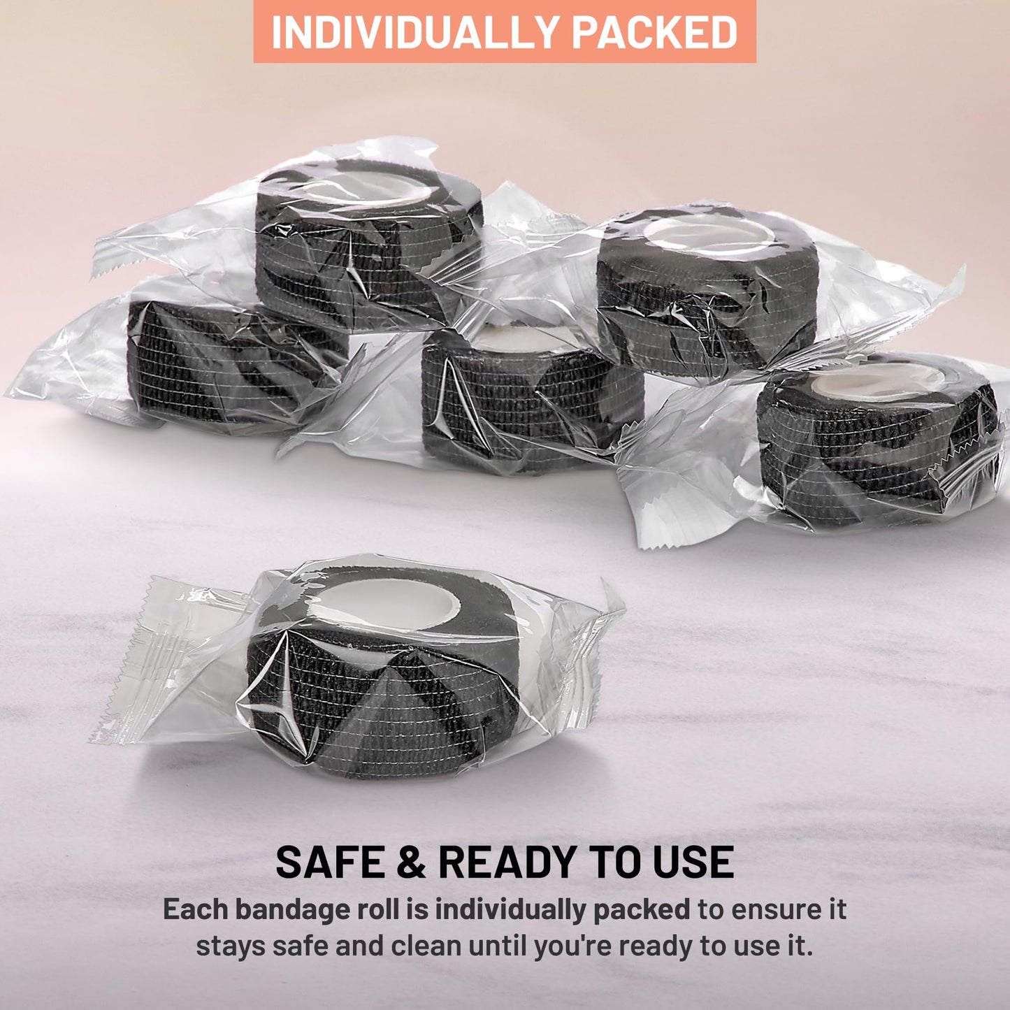 Self-Adherent Cohesive Bandage - (12 Count) - 1" Wide x 5 Yard Rolls - Athletic Sports Tape for Medical Use, Sports, First Aid and Helps Protect Skin, Black