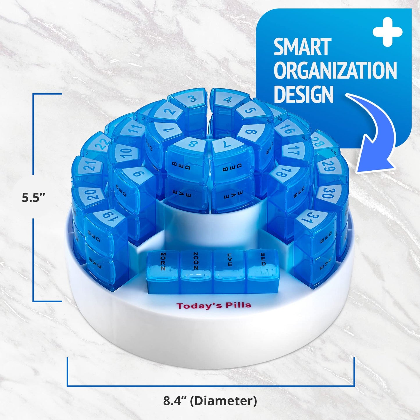 Monthly Pill Box by MEDca - Smart Prescription Organization with Multiple Daily Doses Section, Removable Compartments Perfect for Travelling