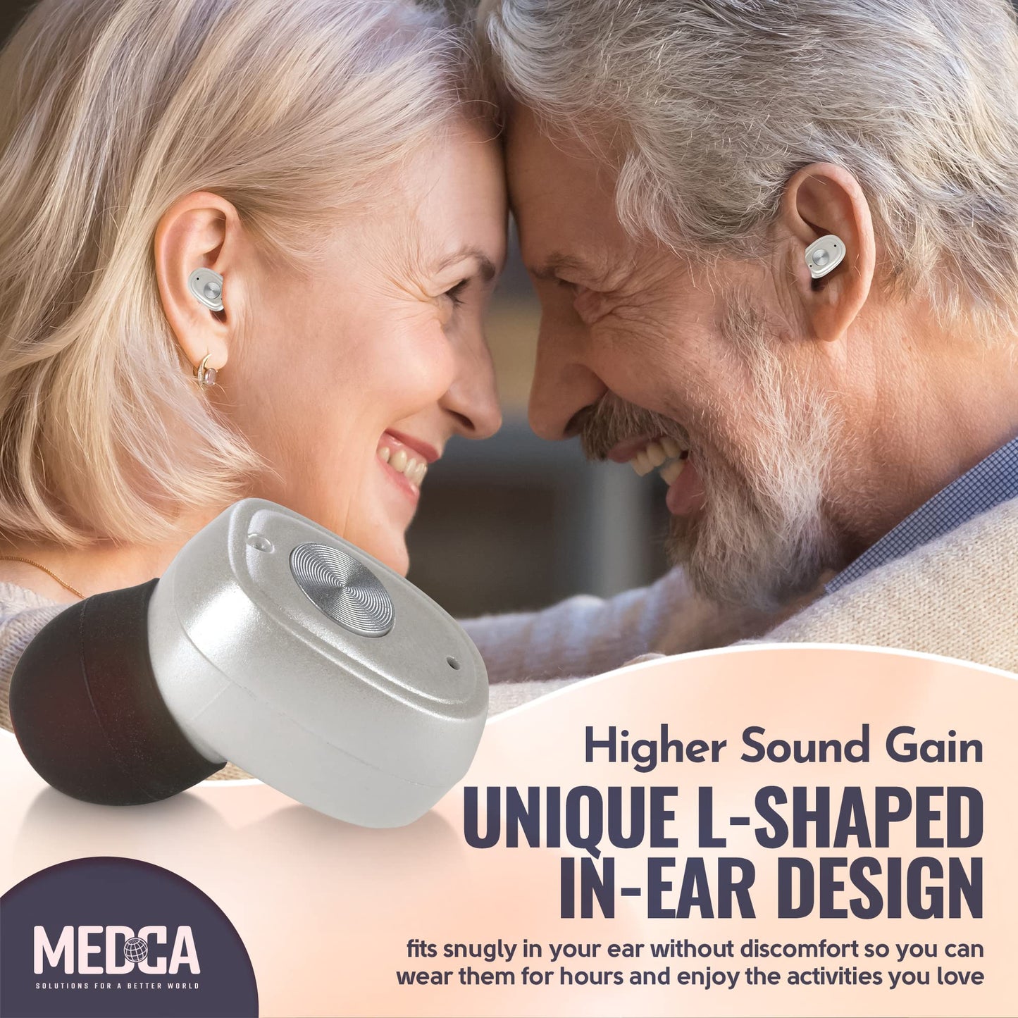 Rechargeable Hearing Amplifier Pair w/ Noise Cancelling, Digital Sound Device for Seniors & Adults - ITC Nano Personal Amplifier - One Touch Control & Low Sound Distortion Hearing Assist Device, White
