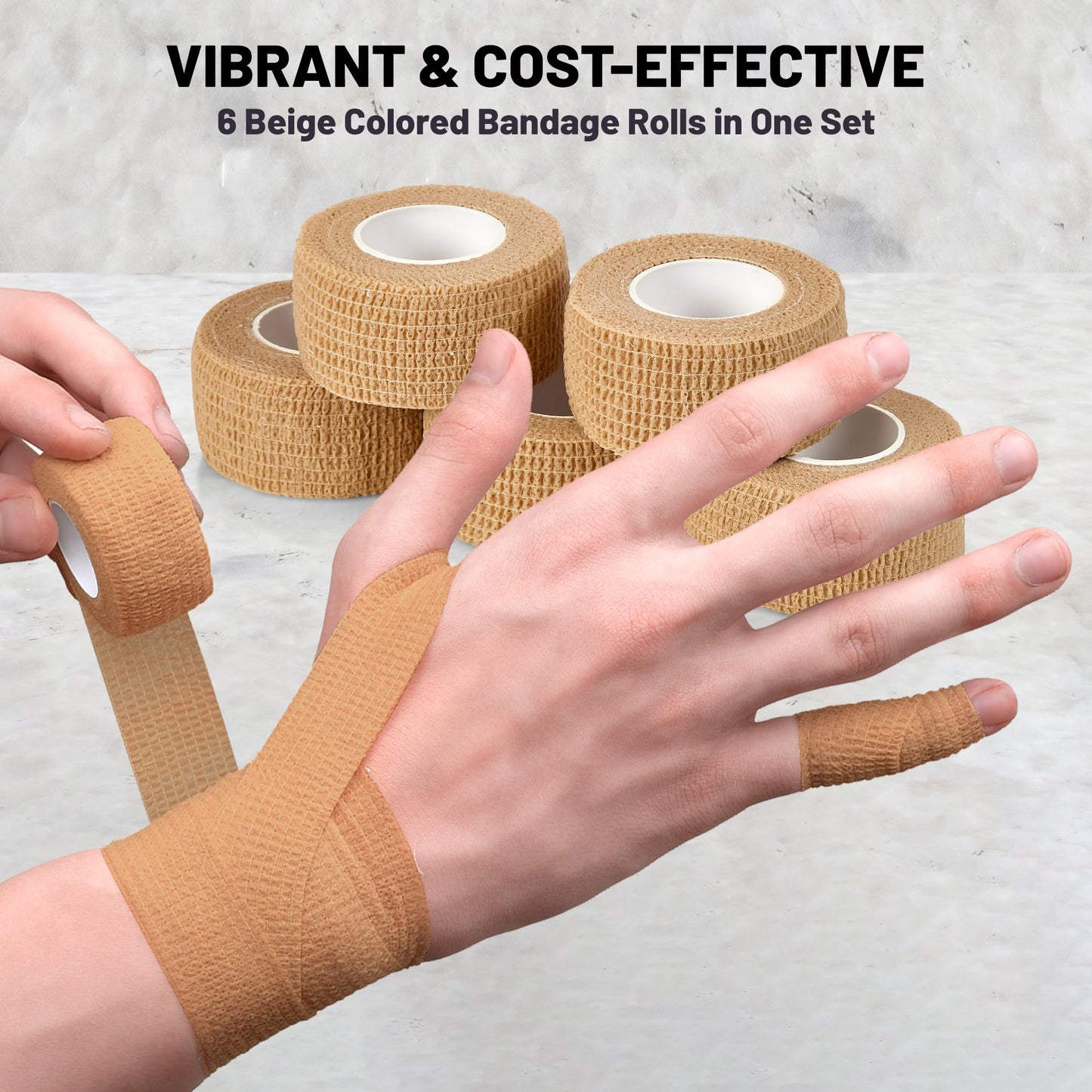 Self Adhesive Bandages - 1" x 5 Yards Per Roll - Pack of 6 Rolls, Elastic Self Adherent Cohesive Wrap First Aid Tape for Sprain Swelling and Soreness on Wrist and Ankle
