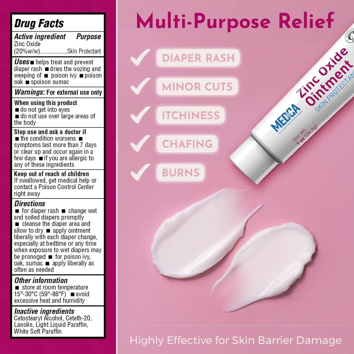 High-Potency 20% Zinc Oxide Ointment - (Pack of 72) Baby Diaper Rash Cream and Gentle Skin Protectant Barrier for Chafed Skin, Wetness Daily & Overnight Protection Soothing, Hypoallergenic, 1oz Tubes