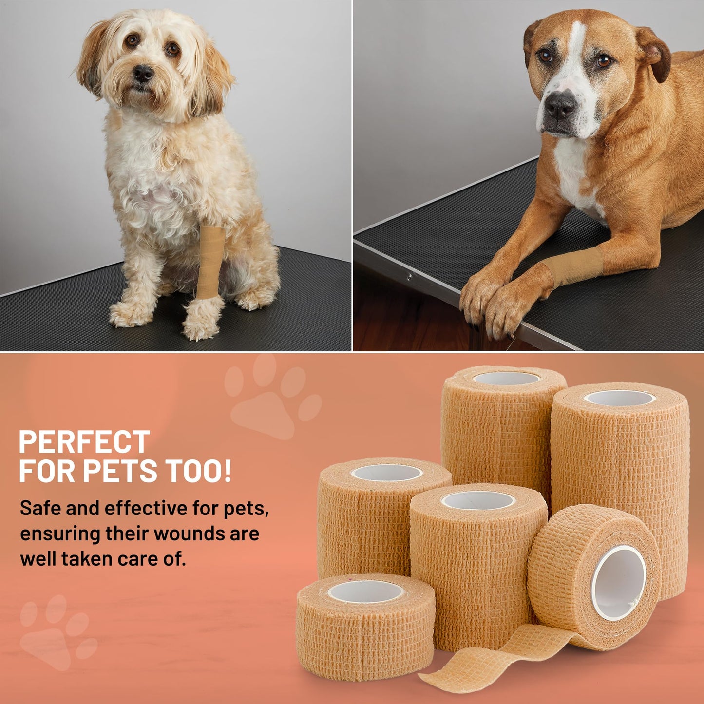 Self Adherent Cohesive Tape - (Pack of 12)1” 2" 3" x 5 Yards, (Light Tan) Self Adhesive Bandage Rolls & Sports Athletic Wrap for Ankle, Wrist, Sprains