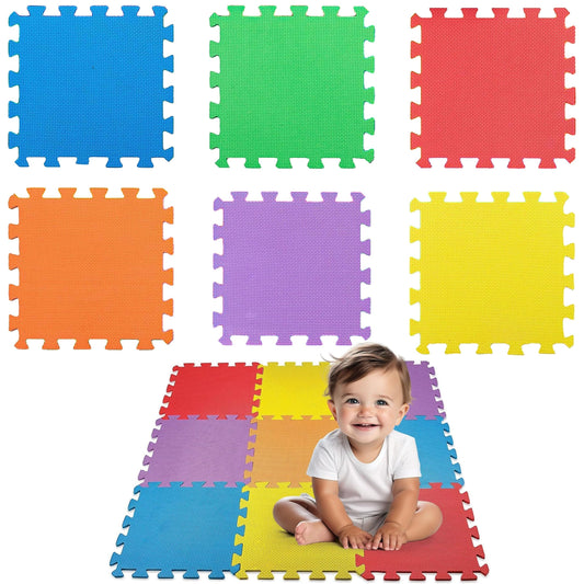 CREATIVE TIME Floor Mat 10-Tile Exercise Mat Solid Foam EVA Playmat Kids Safety - 10-Pcs of (1) Random Solid Color, Receive Either Red, Blue, Green, Yellow, Purple or Orange