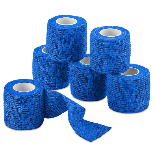 6 Pack, Self Adherent Cohesive Tape - 2” x 5 Yards, Self Adhesive Bandage Rolls & Sports Athletic Wrap for Ankle, Wrist, Knee Sprains and Swelling, Vet Wraps in Blue Color