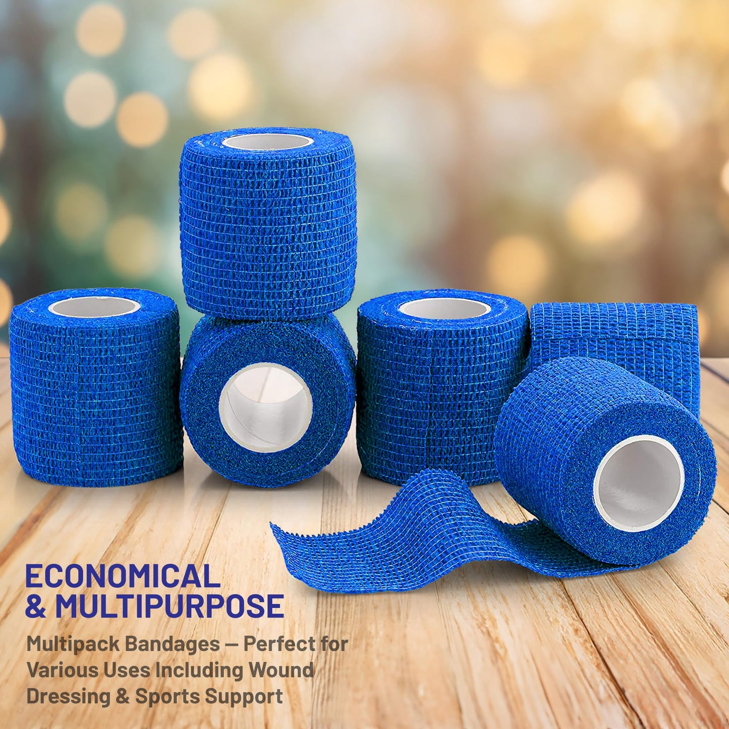 Self-Adherent Cohesive Bandage - Blue Medical Wrap - 12 Rolls 2" Wide x 5 Yards Sports Tape for Medical Use, Sports, First Aid and Helps Protect Skin