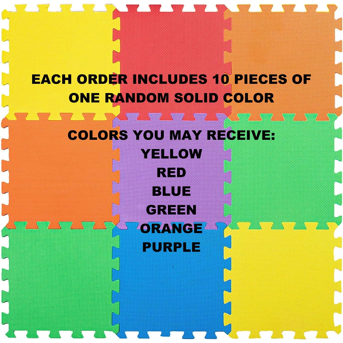 CREATIVE TIME Floor Mat 10-Tile Exercise Mat Solid Foam EVA Playmat Kids Safety - 10-Pcs of (1) Random Solid Color, Receive Either Red, Blue, Green, Yellow, Purple or Orange