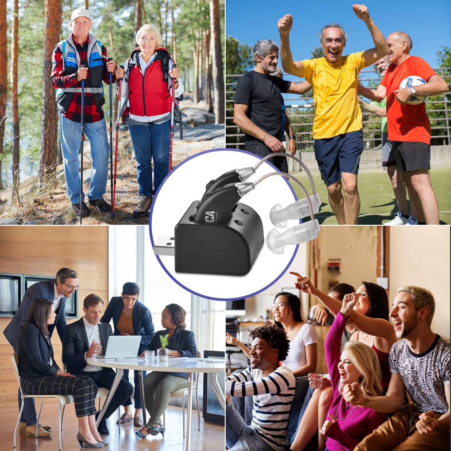 Digital Hearing Amplifiers - Rechargeable Premium BTE Personal Sound Amplifier Pair with USB Dock, Behind the Ear Hearing Enhancement Devices with Long Lasting Battery Life, Black