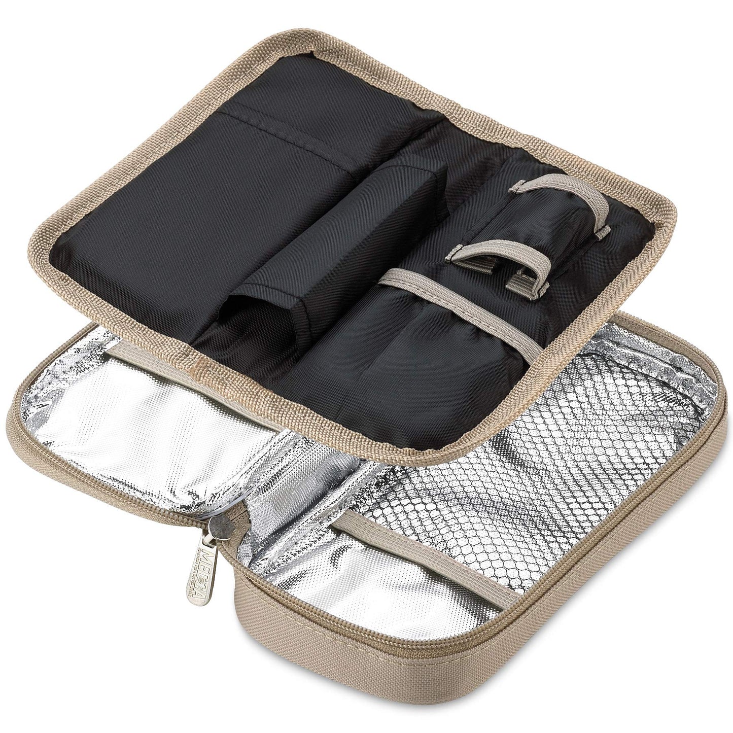 Insulin Cooler Travel Case - Insulated Portable Diabetic Pouch with 2 Gel Ice Packs - Reusable Lightweight & Durable Organizer Bag Cooler for Medications Diabetes Pen, and Supplies, (Black & Tan)