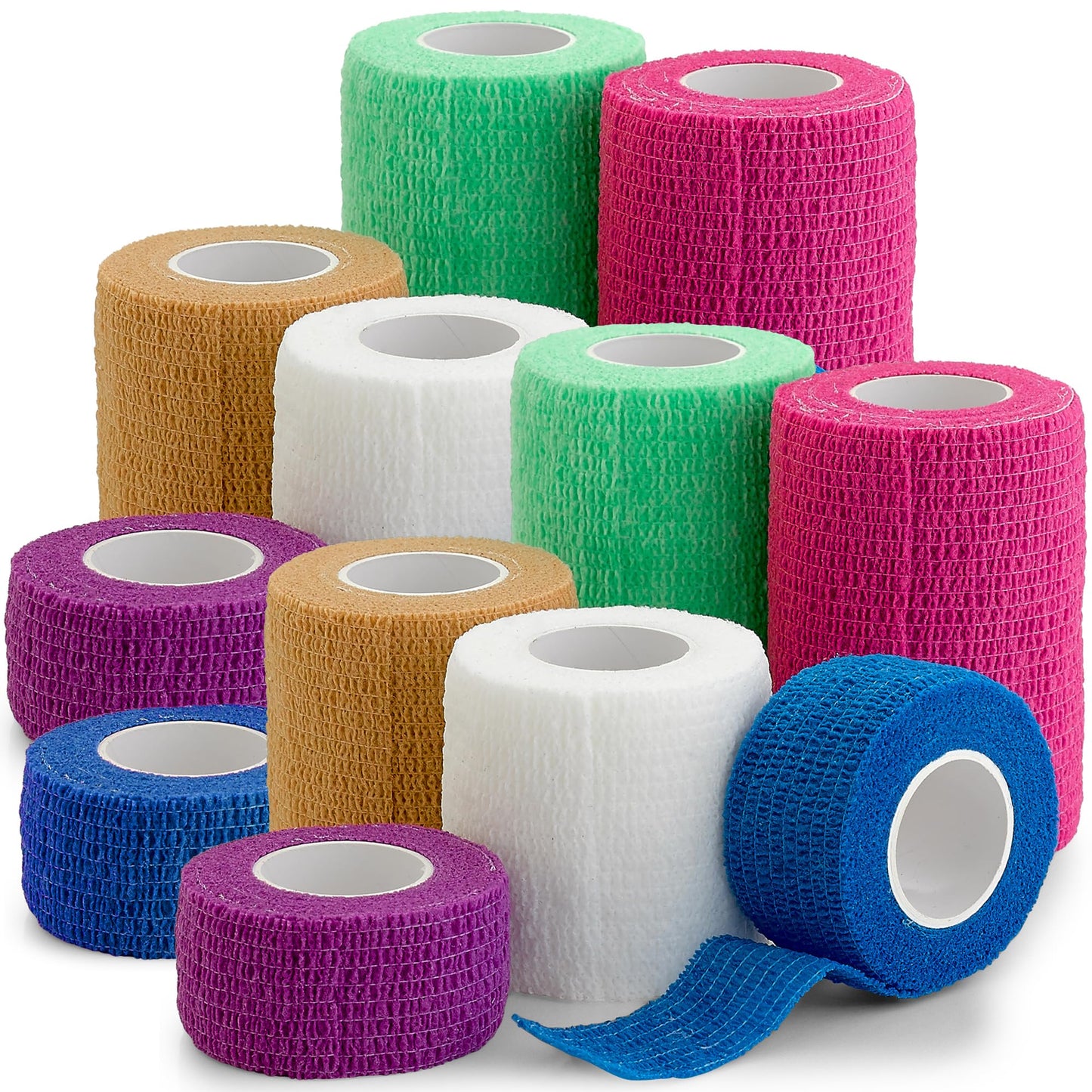 Self Adherent Cohesive Tape Rolls - Pack of 12 - 1" 2" 3"x5 Yards Combo Pack, Self Adhesive Bandage Rolls & Sports Athletic Wrap for Ankle, Wrist, Sprains and Swelling, Vet Wraps (Bright Neon Colors)