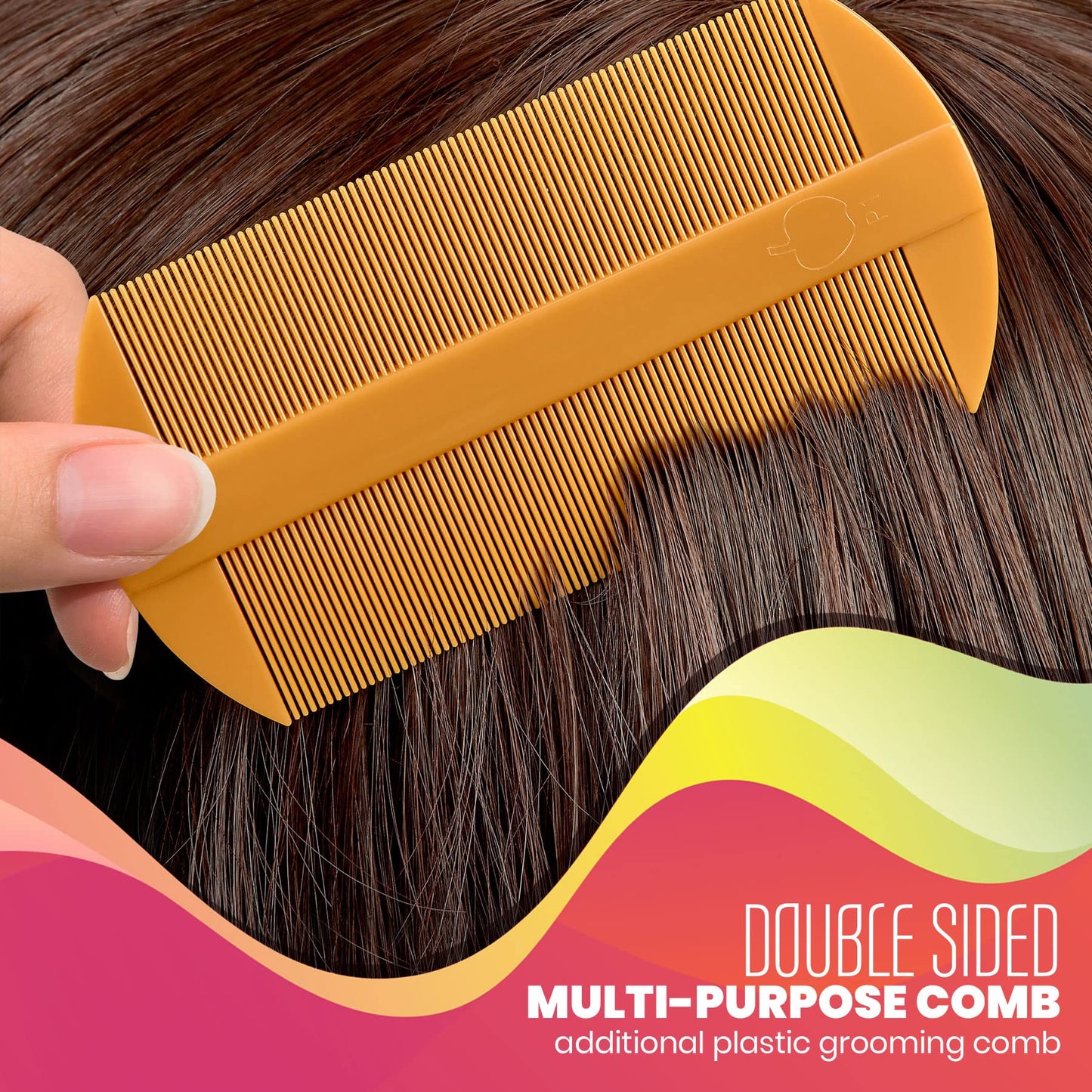 Premium 5 Piece Lice Kit - Nit Removal Fine Tooth Comb and Magnifier Full Treatment Set - Louse and Nit Combs Removes Eggs with Rounded Tips for Comfort