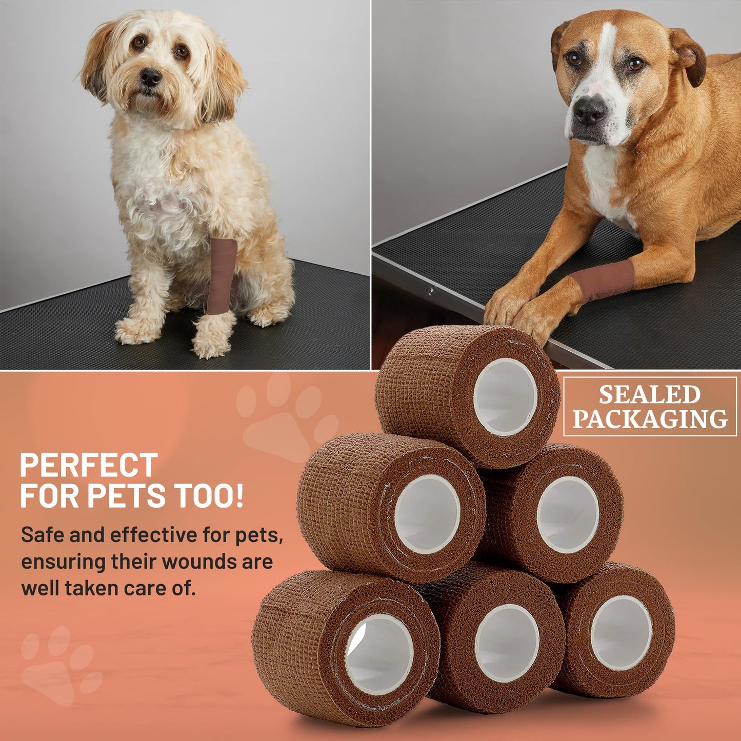 Self Adherent Cohesive Tape - 2" x 5 Yards, 12 Pack (Medium Tan) Self Adhesive Bandage Rolls & Sports Athletic Wrap for Ankle, Wrist, Knee Sprains and Swelling