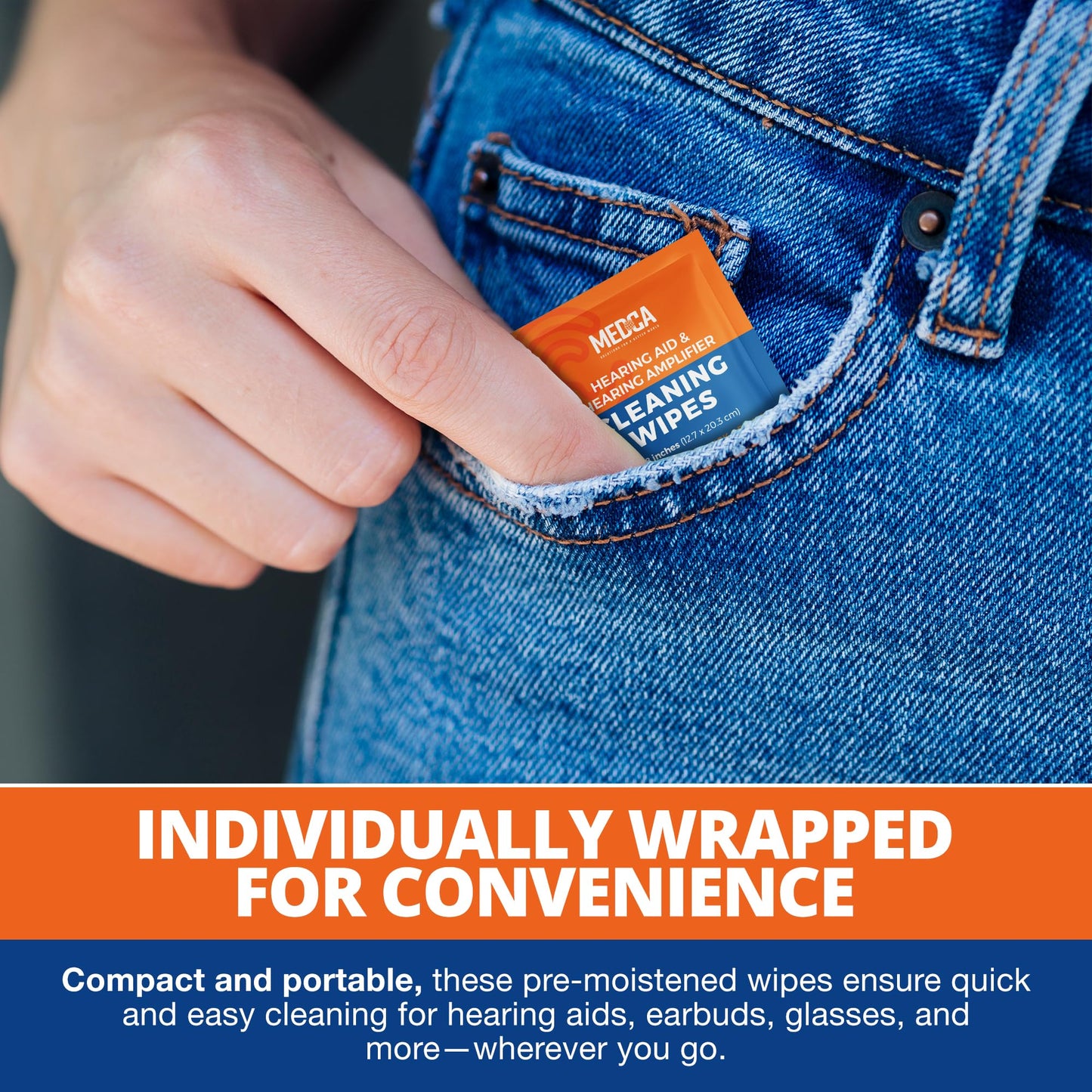 Hearing Aid Cleaning Wipes - 100 Individually Wrapped Pre-Moistened Alcohol-Free Wipes for Hearing Aids, Amplifiers, Earbuds, Audio & Electronics - Portable, Quick-Drying, Gentle, Daily Use & Travel