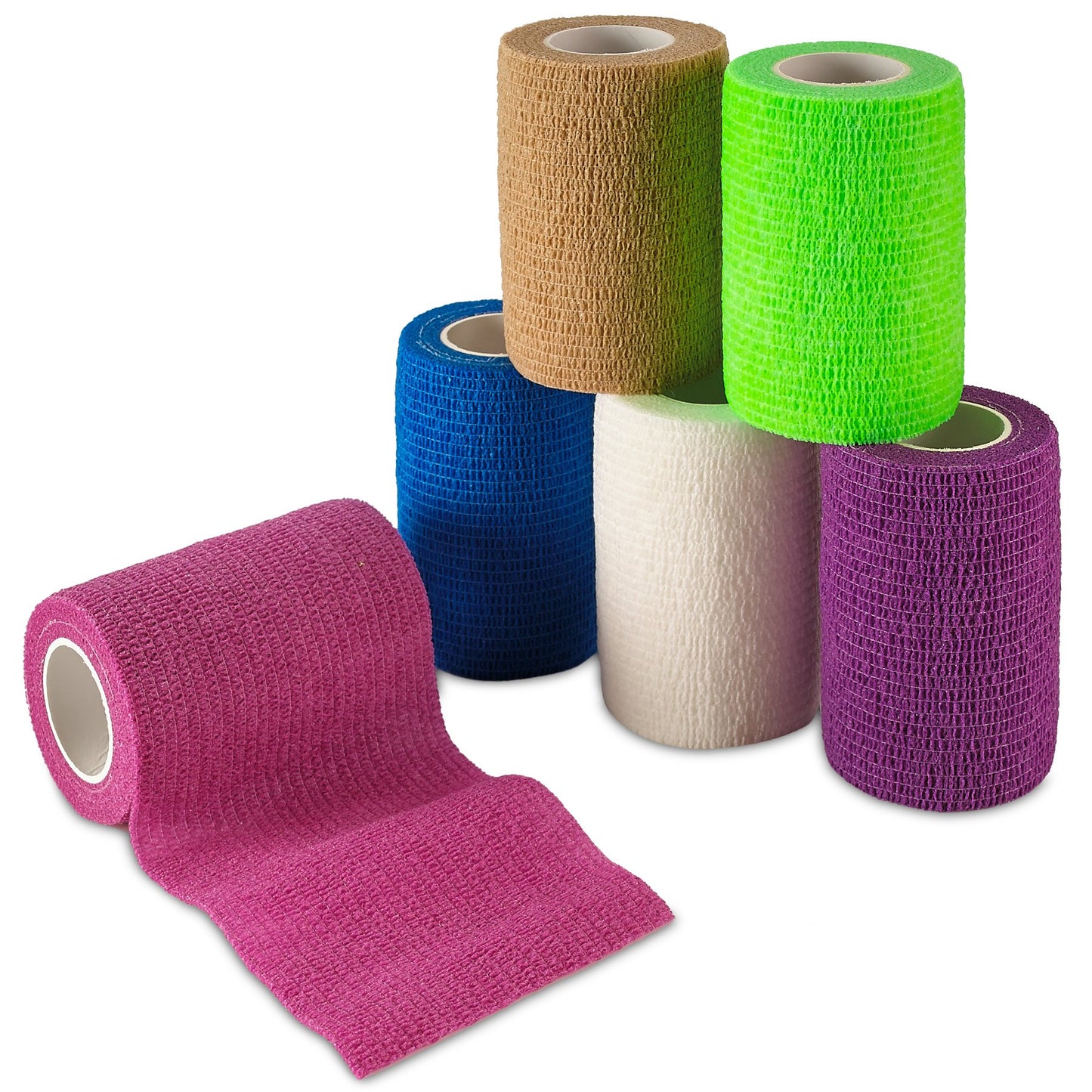 Self Adherent Wrap - Bulk Pack of 6, Athletic Tape Rolls and Sports Wraps, Self Cohesive Non-Woven Adhesive Bandage (3 In x 5 Yards) for Ankle Sprains & Swelling