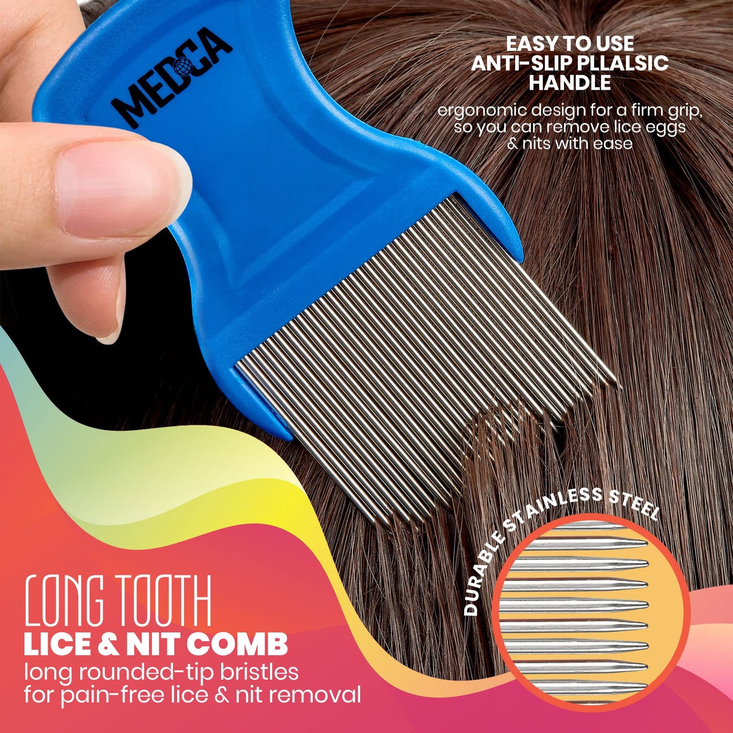 Premium 5 Piece Lice Kit - Nit Removal Fine Tooth Comb and Magnifier Full Treatment Set - Louse and Nit Combs Removes Eggs with Rounded Tips for Comfort