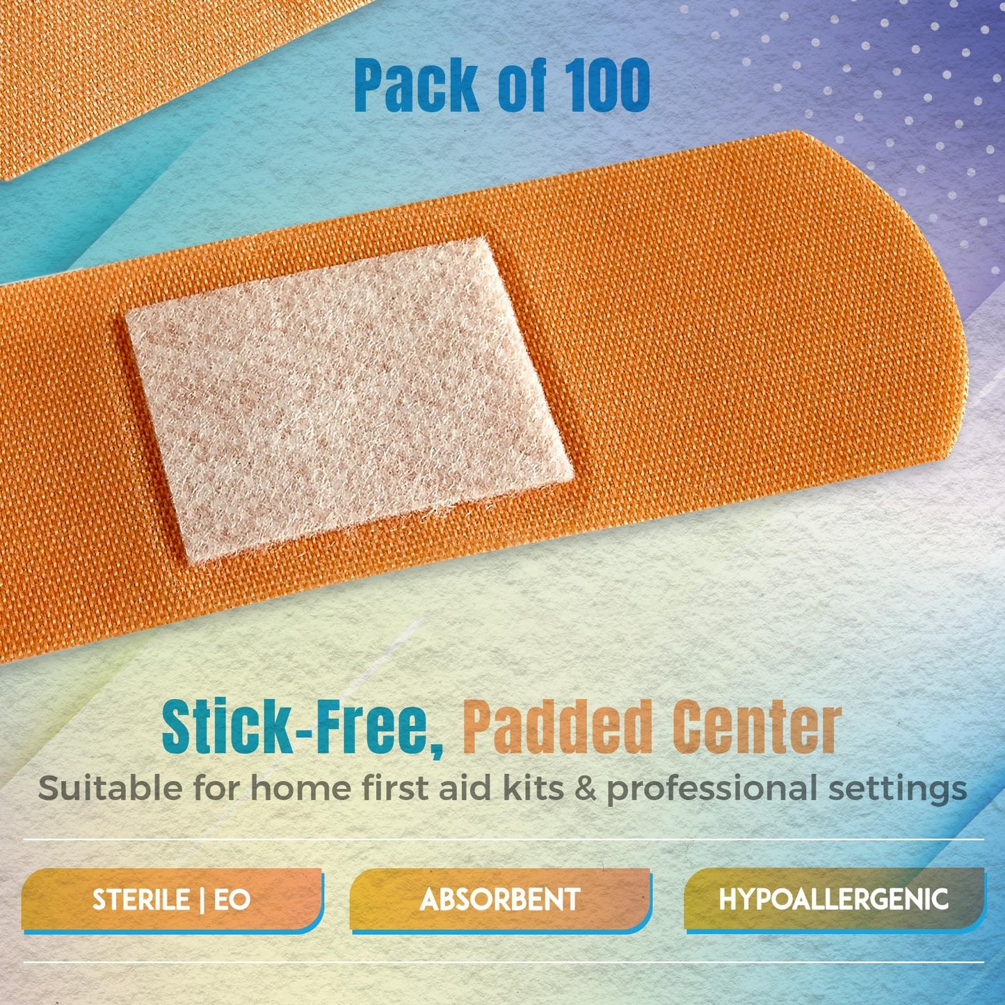 Flexible Fabric Adhesive Bandages for Comfortable Flexible Large Protection & Wound Care of Minor Cuts, Scrapes, & Wounds, Assorted Sizes (2-1/4"x5/8", 3"x3/4", 3"x1") - 100 Count Box