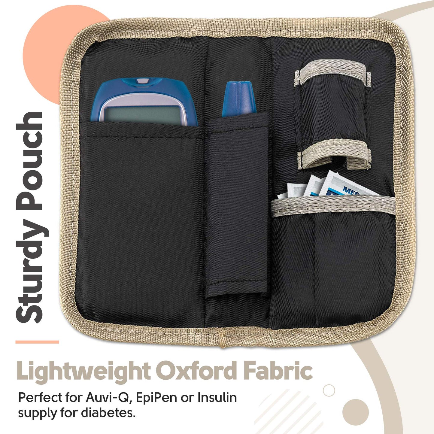 Insulin Cooler Travel Case - Insulated Portable Diabetic Pouch with 2 Gel Ice Packs - Reusable Lightweight & Durable Organizer Bag Cooler for Medications Diabetes Pen, and Supplies, (Black & Tan)