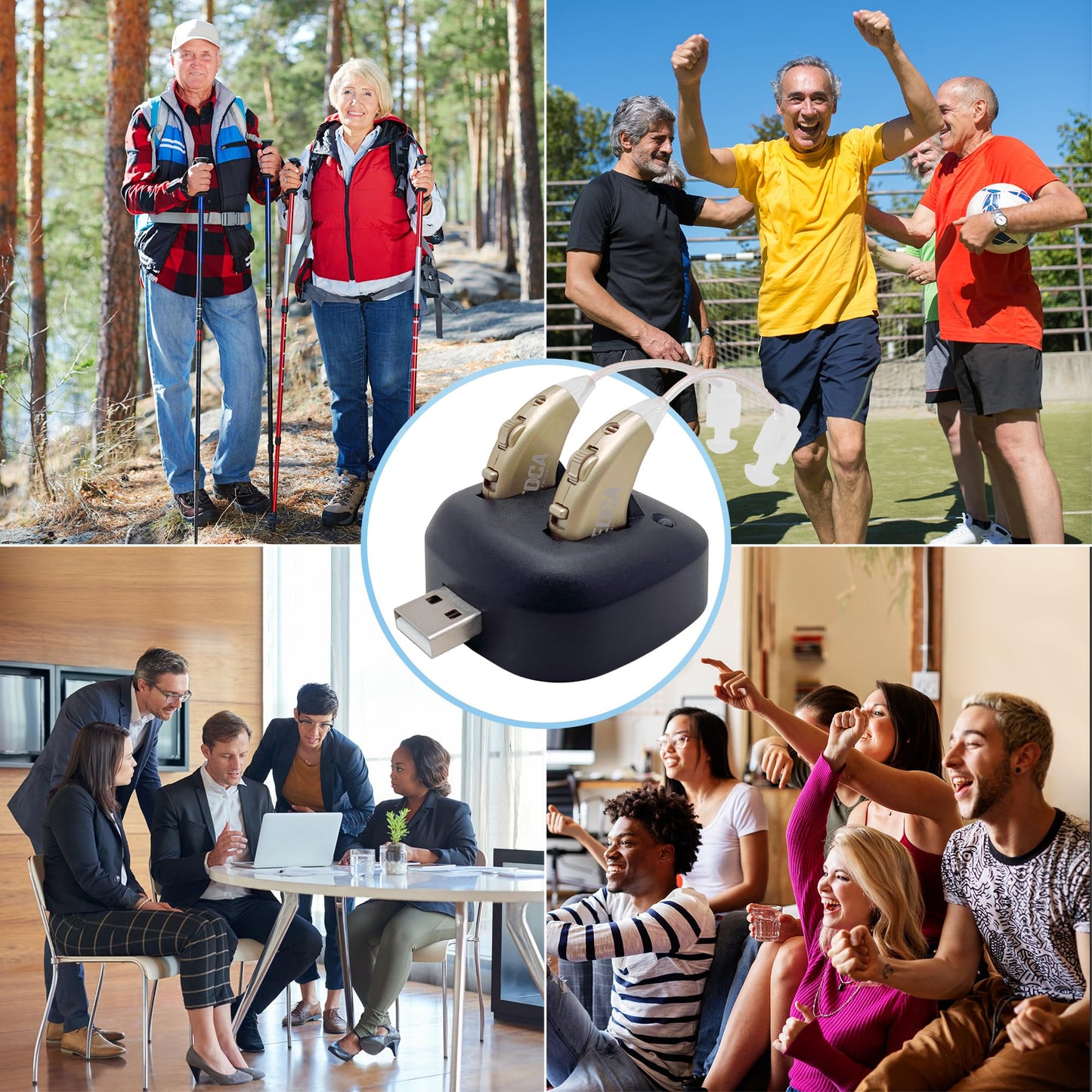 Digital Hearing Amplifiers - Rechargeable BTE Personal Sound Amplifier Pair with USB Dock - Premium Gold Behind The Ear Sound Amplification - by NewEar