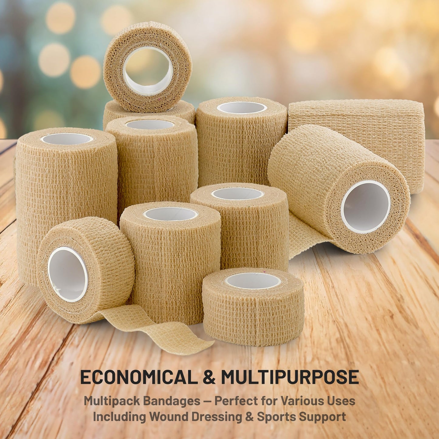 Self Adherent Cohesive Tape - (Pack of 12)1” 2" 3" x 5 Yards, (Light Tan) Self Adhesive Bandage Rolls & Sports Athletic Wrap for Ankle, Wrist, Sprains