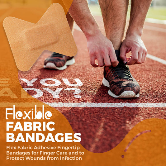 Flexible Fabric Finger Bandages - 100 Count Box of Flex Fabric Adhesive Bandages Cuts, Scrapes, Care and to Protect Wounds