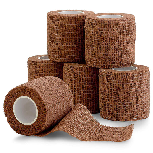 6 Pack, Self Adherent Cohesive Tape - 2" x 5 Yards, (Medium Tan Shade) Self Adhesive Bandage Rolls & Sports Athletic Wrap for Ankle, Wrist, Knee Sprains and Swelling