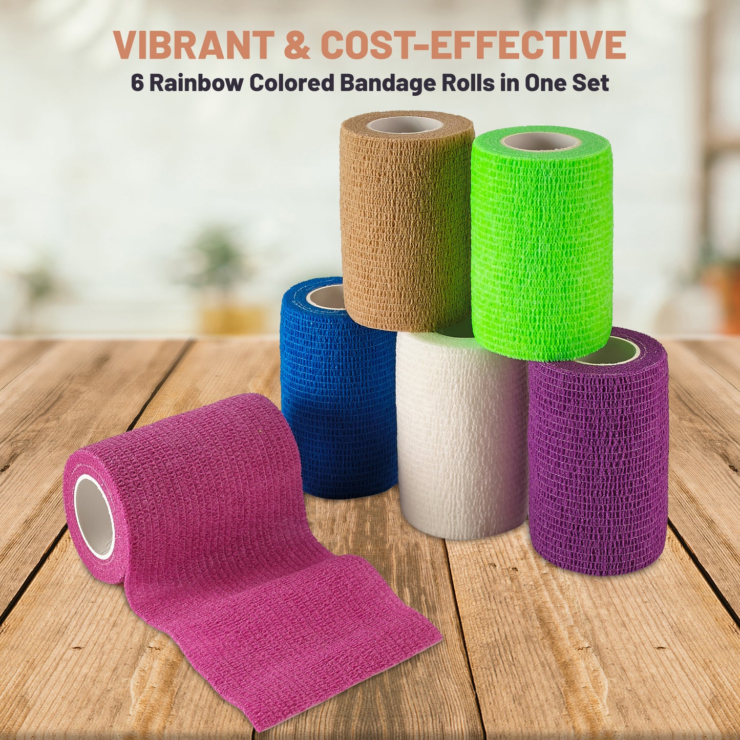 Self Adherent Wrap - Bulk Pack of 6, Athletic Tape Rolls and Sports Wraps, Self Cohesive Non-Woven Adhesive Bandage (3 In x 5 Yards) for Ankle Sprains & Swelling