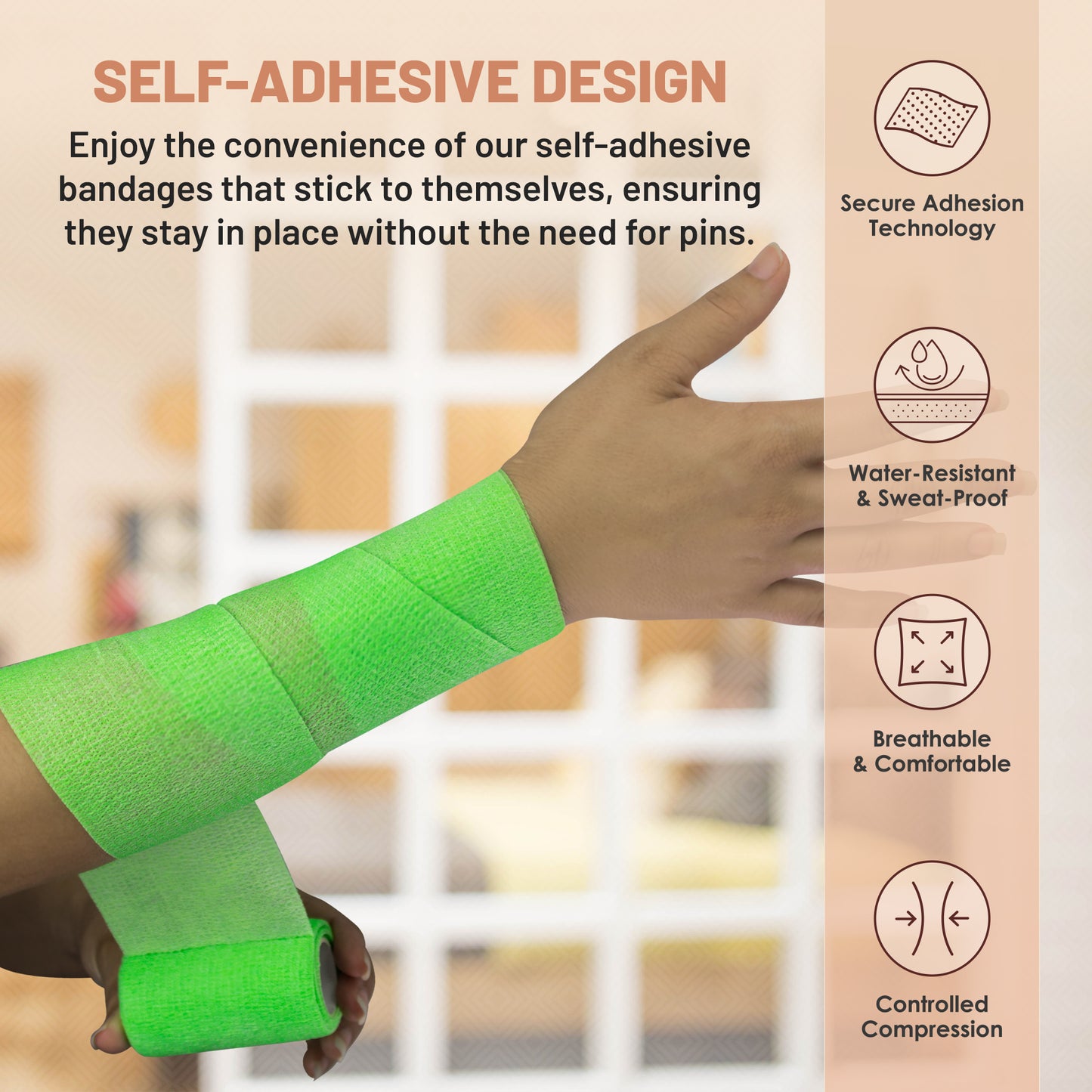 Self Adherent Wrap - Bulk Pack of 6, Athletic Tape Rolls and Sports Wraps, Self Cohesive Non-Woven Adhesive Bandage (3 In x 5 Yards) for Ankle Sprains & Swelling