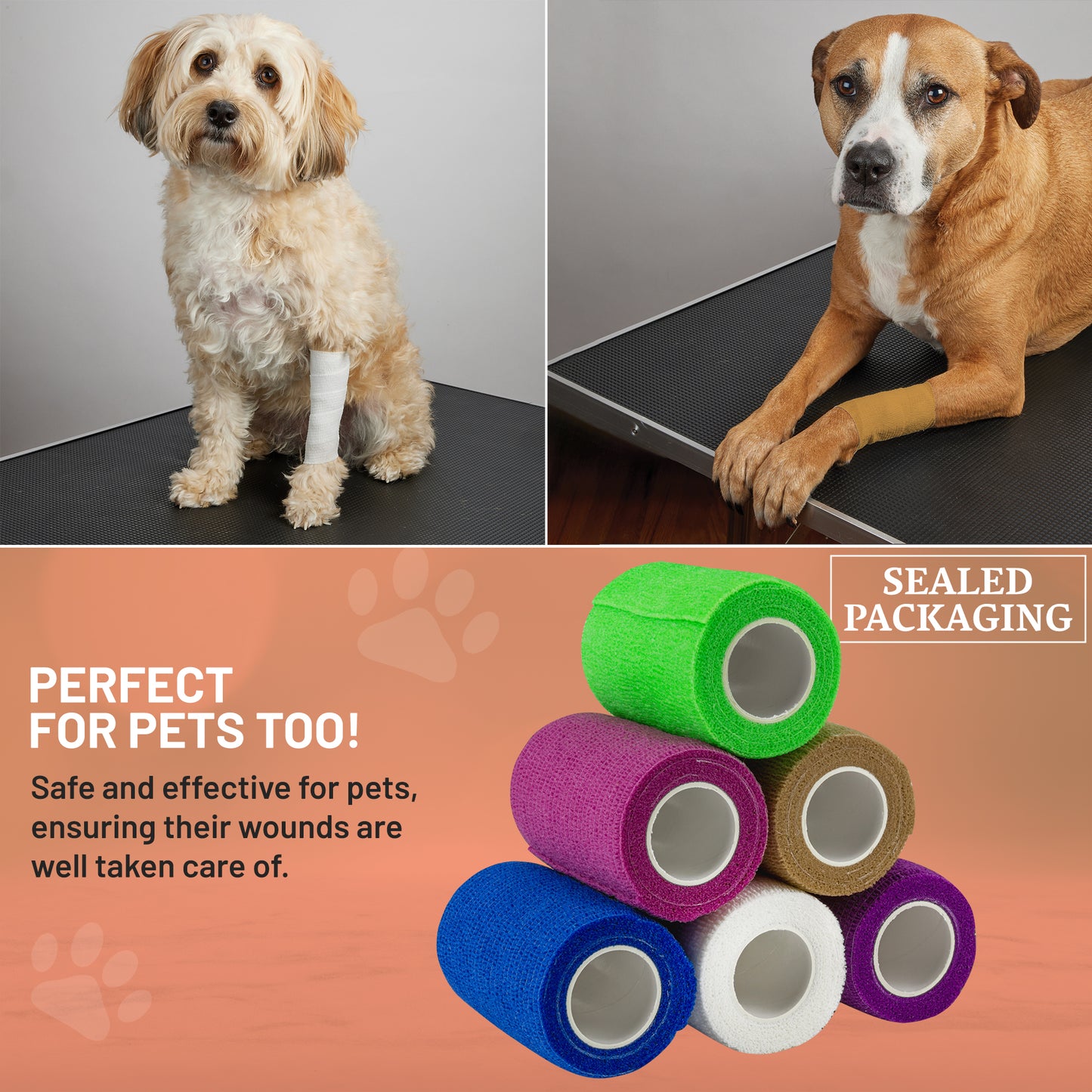 Self Adherent Wrap - Bulk Pack of 6, Athletic Tape Rolls and Sports Wraps, Self Cohesive Non-Woven Adhesive Bandage (3 In x 5 Yards) for Ankle Sprains & Swelling