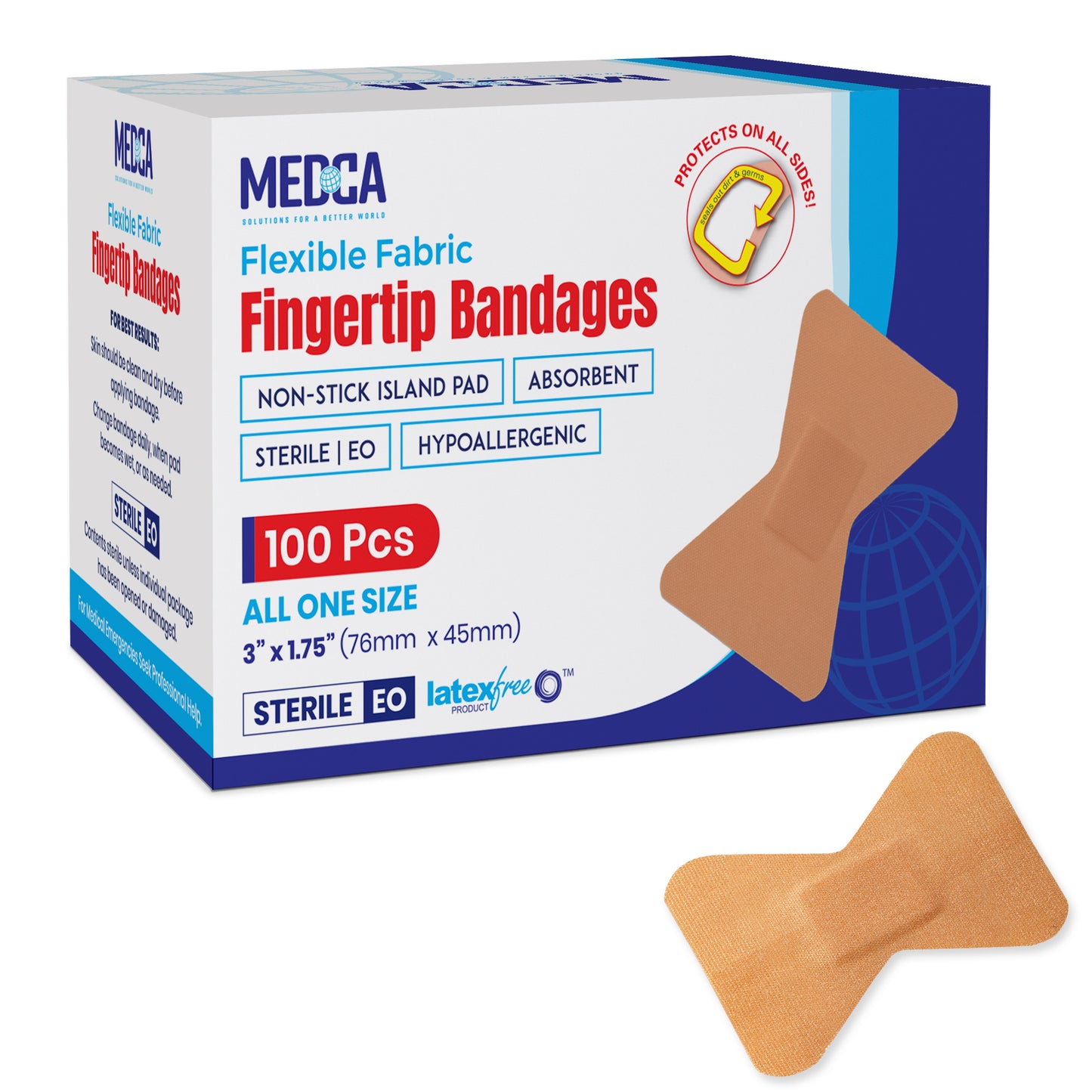 Flexible Fabric Finger Bandages - 100 Count Box of Flex Fabric Adhesive Bandages Cuts, Scrapes, Care and to Protect Wounds