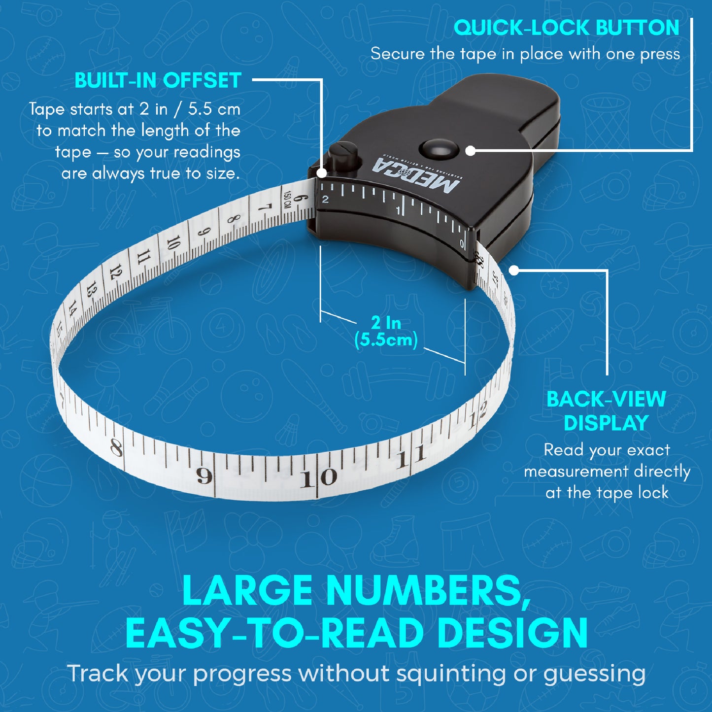 Body Fat Caliper and Measuring Tape for Body - Pack of 2 Skinfold Calipers and Body Fat Tape Measure Tools for Accurately Measuring BMI Skin Fold Fitness and Weight-Loss, (Black & White)