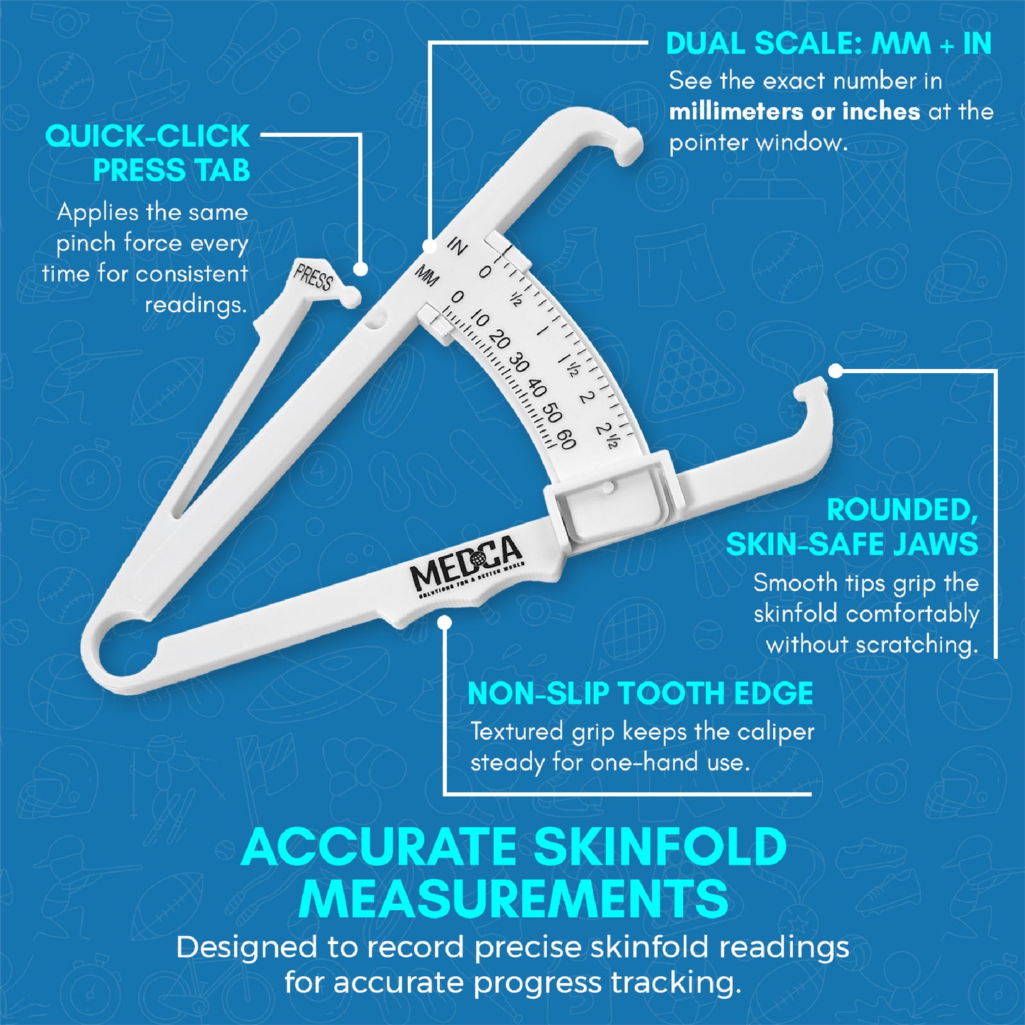Body Fat Caliper and Measuring Tape for Body - Pack of 2 Skinfold Calipers and Body Fat Tape Measure Tools for Accurately Measuring BMI Skin Fold Fitness and Weight-Loss, (Black & White)