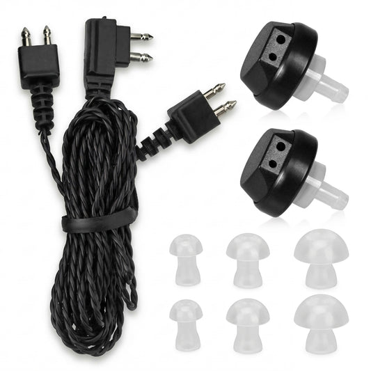 MEDca 2 Pin Hearing Aid Replacement Cord & Receiver Set - Compatible with Most Pocket Hearing Aids AVA-16 & AVA-68 Body Worn Hearing Amplifiers - 75cm Cable - Sound Amplifier Accessory & 6 Ear Domes