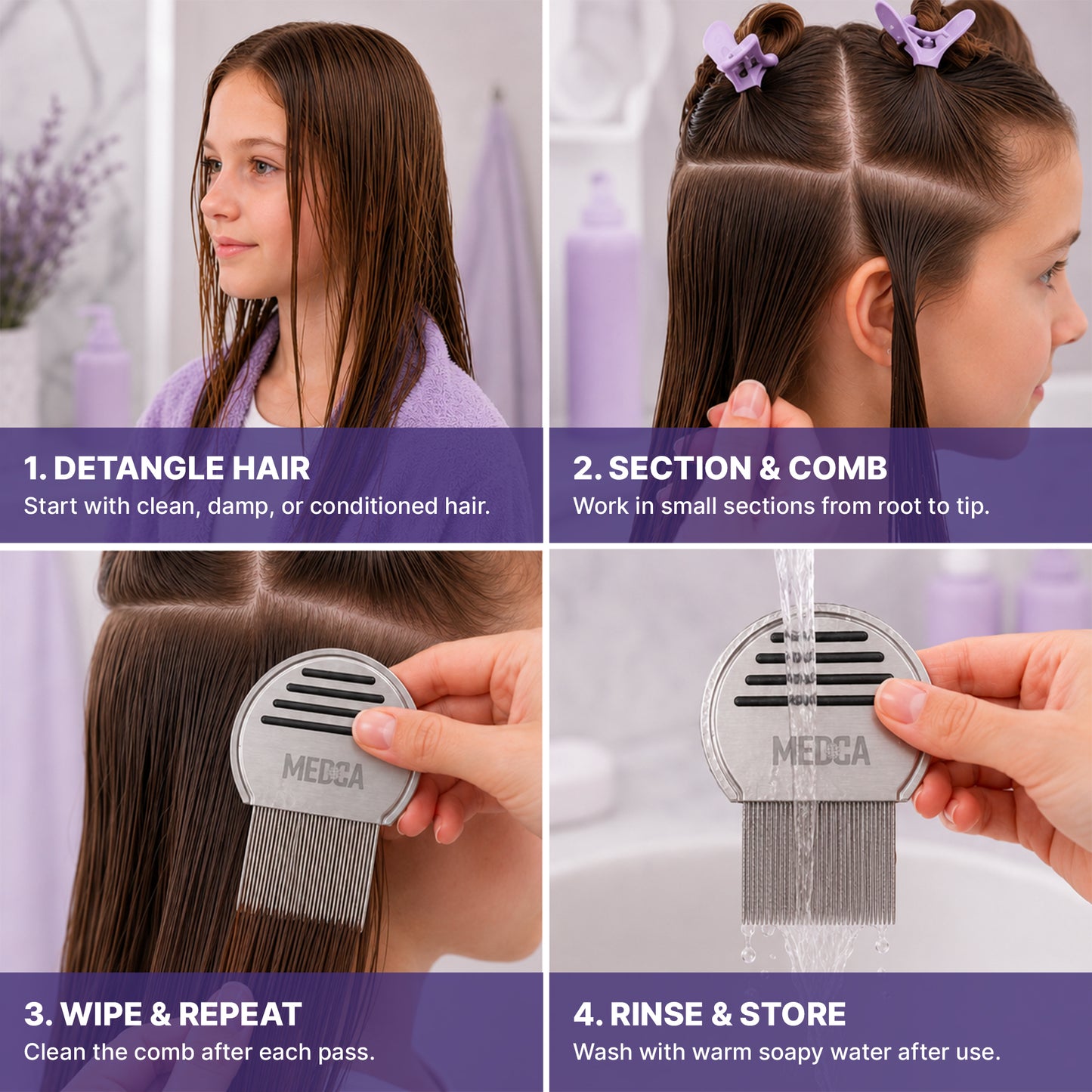 Professional Lice Comb Pro - Stainless Steel Head Lice & Nit Removal Comb with Ultra-Close Micro-Grooved Teeth, Reusable Hair Inspection Comb for Kids & Adults
